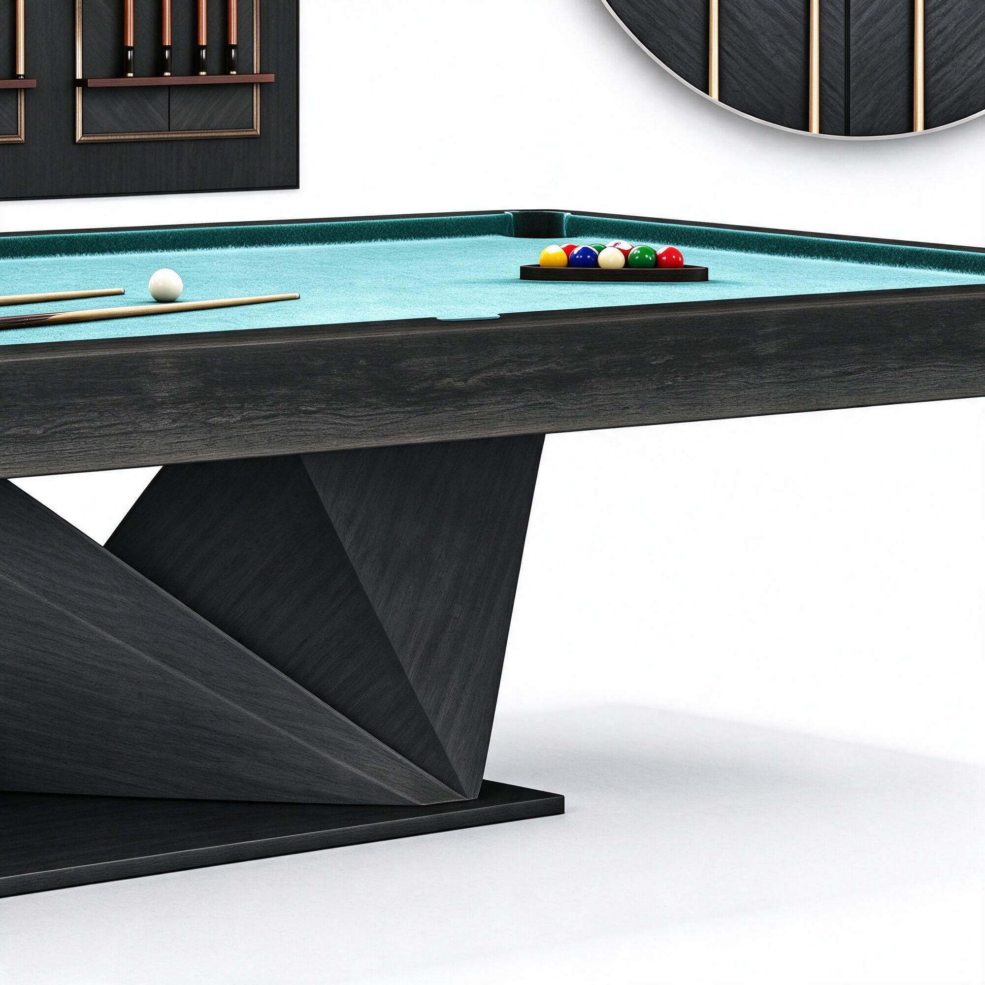 Dark Wood Pool Table with Matching Cue Storage Wall Cabinet 3D Model