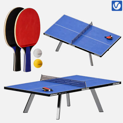 DONIC Table Tennis Set 3D Model Ping Pong Table Paddles and
