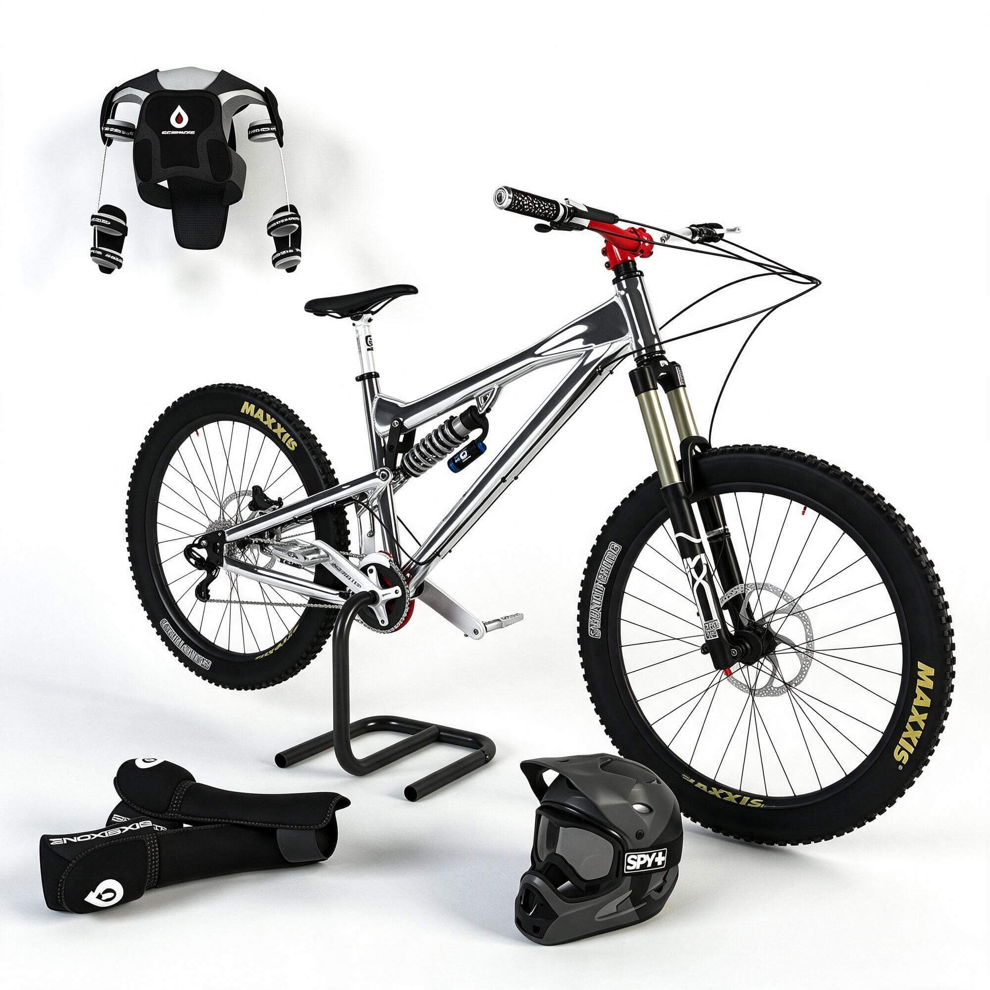 Downhill Mountain Bike with Protection Gear 3D Model 3D Model