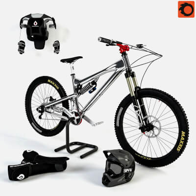 Downhill Mountain Bike with Protection Gear 3D Model