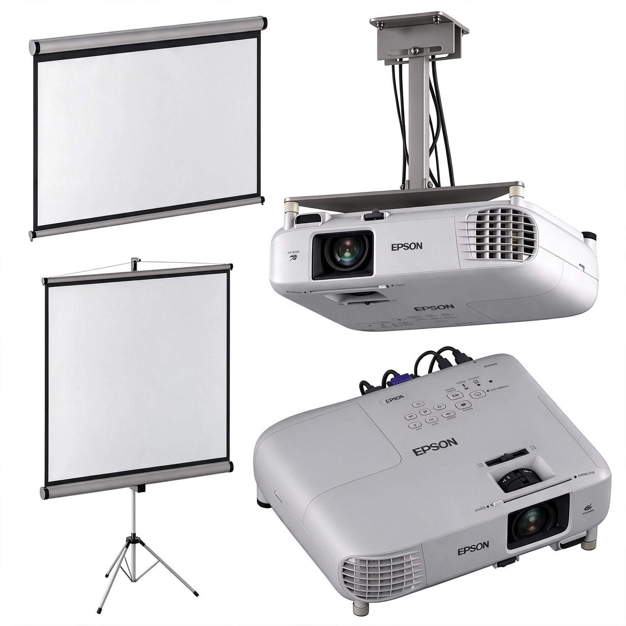 Epson Projector and Projection Screen Set 3D Model 3D Model