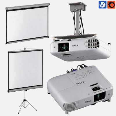 Epson Projector and Projection Screen Set 3D Model