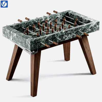 Luxury Green Marble Foosball Table with Walnut Legs 3D Model