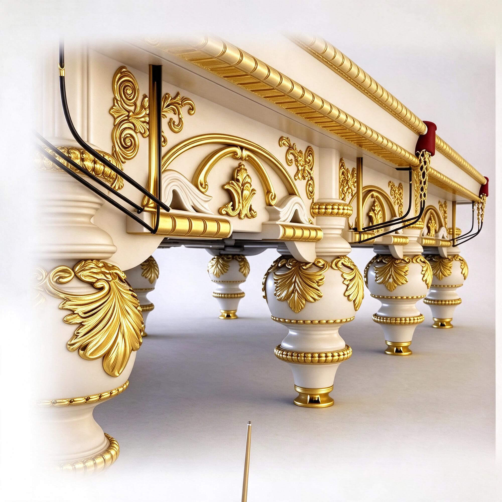 Luxury Rococo White Gold Carved Billiard Table Green Felt 3D 3D Model