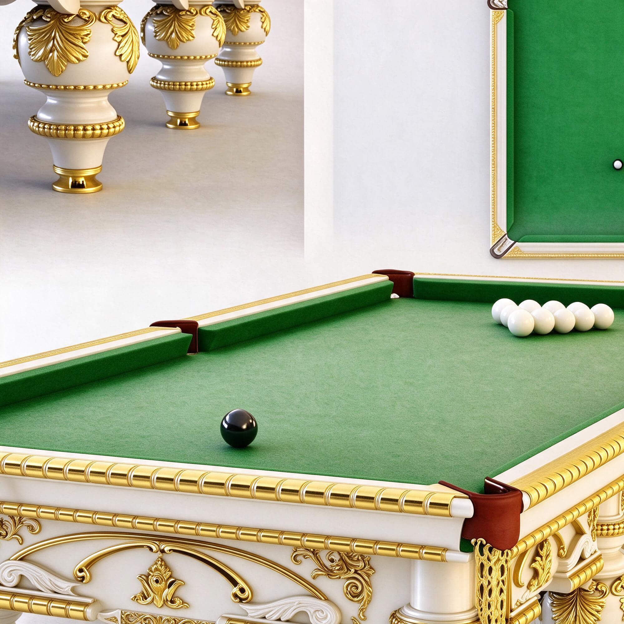 Luxury Rococo White Gold Carved Billiard Table Green Felt 3D 3D Model