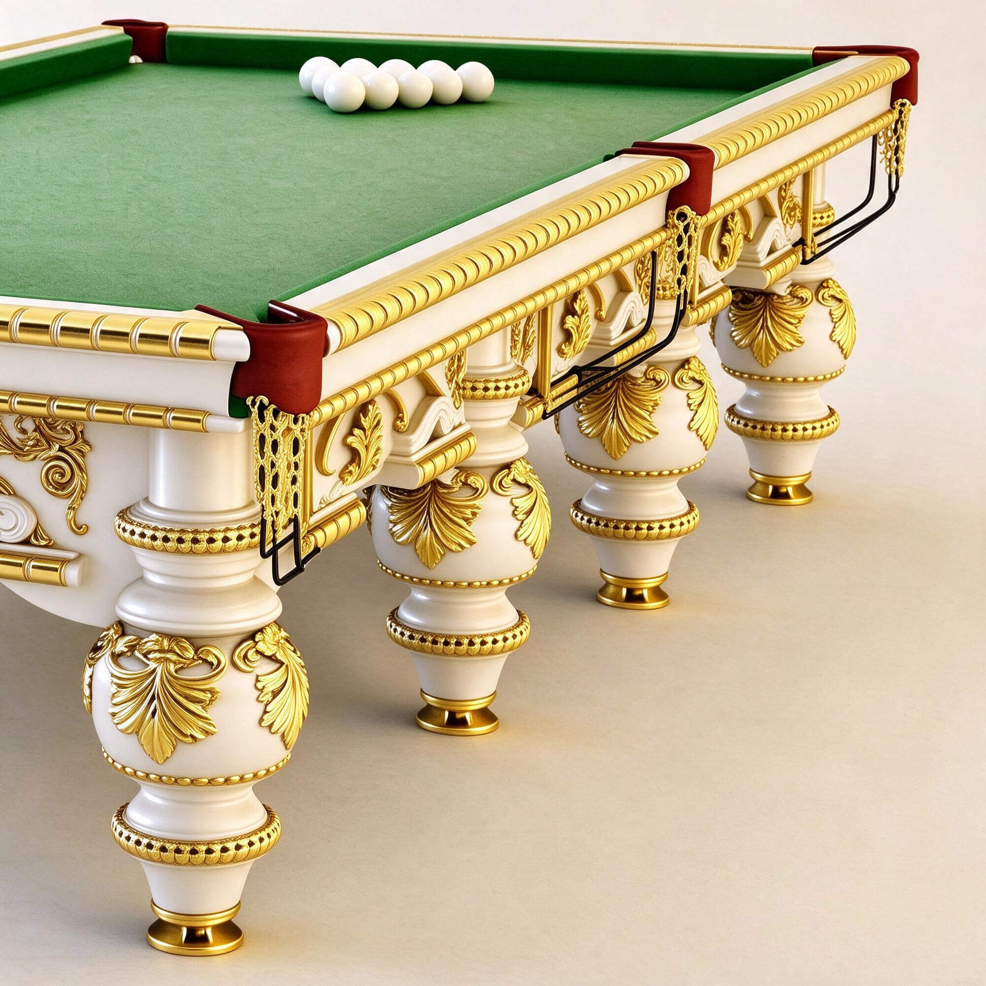 Luxury Rococo White Gold Carved Billiard Table Green Felt 3D 3D Model