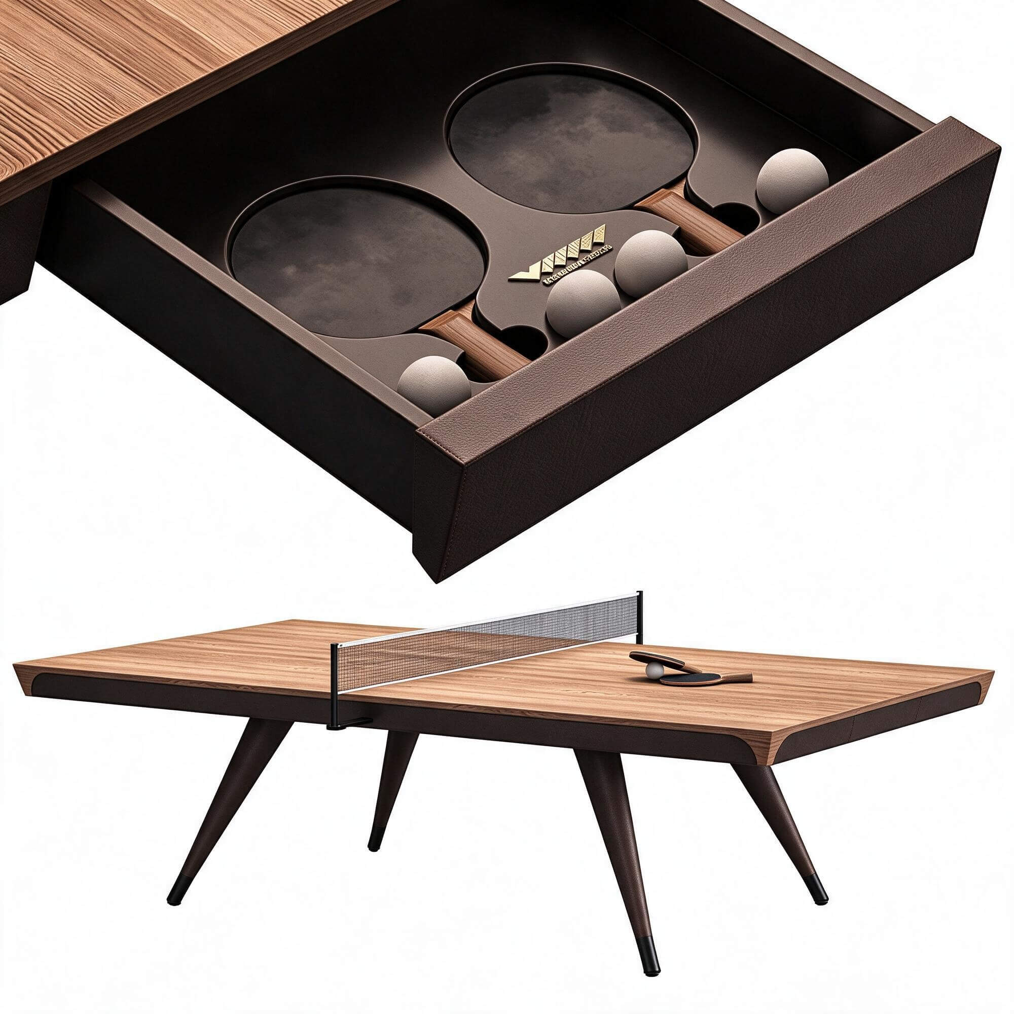 Luxury Wooden Ping Pong Table with Storage Drawer 3D Model 3D Model