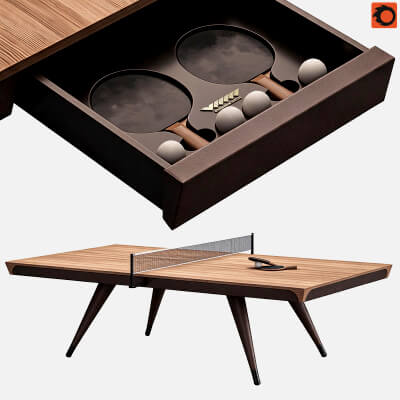 Luxury Wooden Ping Pong Table with Storage Drawer 3D Model