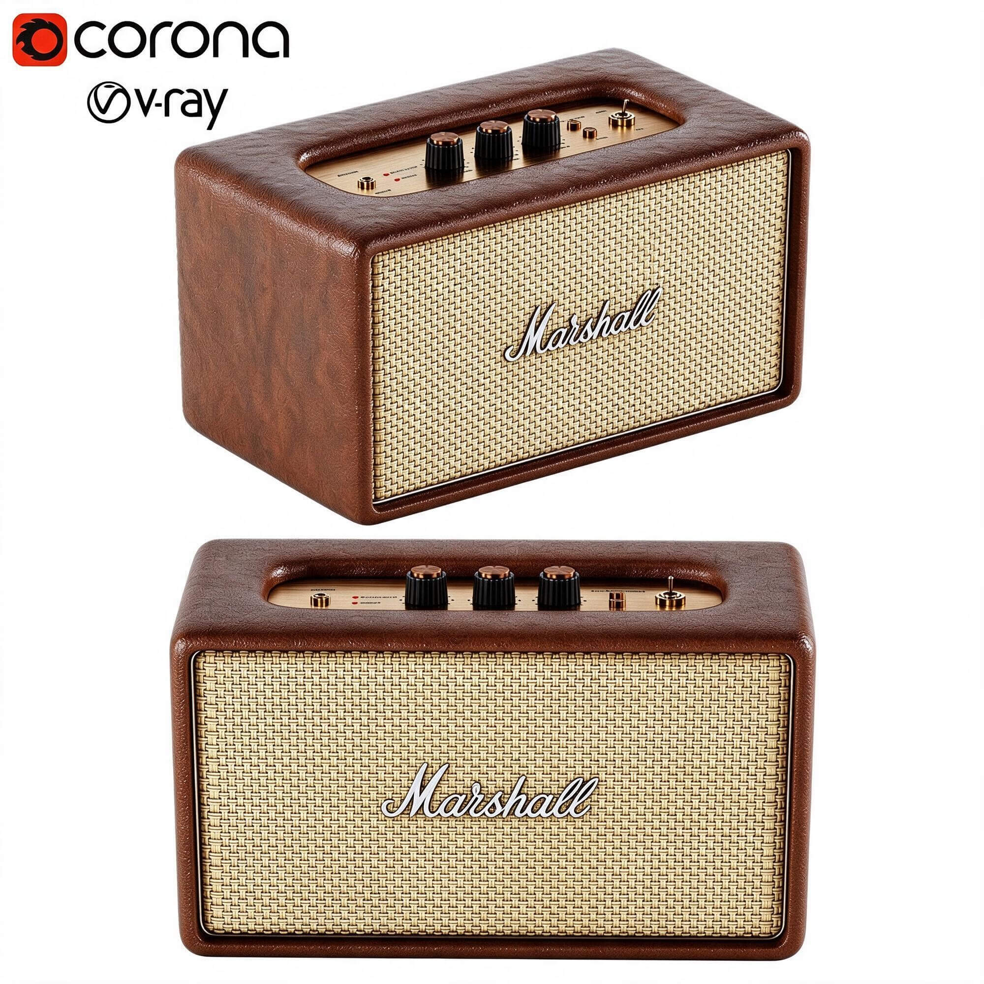 Marshall Desktop Bluetooth Speaker Brown Leather 3D Model 3D Model