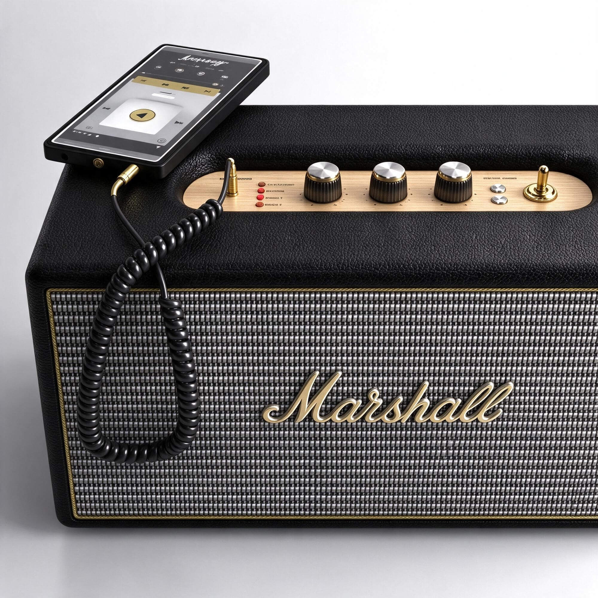 Marshall Desktop Speaker with Smartphone and Coiled Audio Ca 3D Model