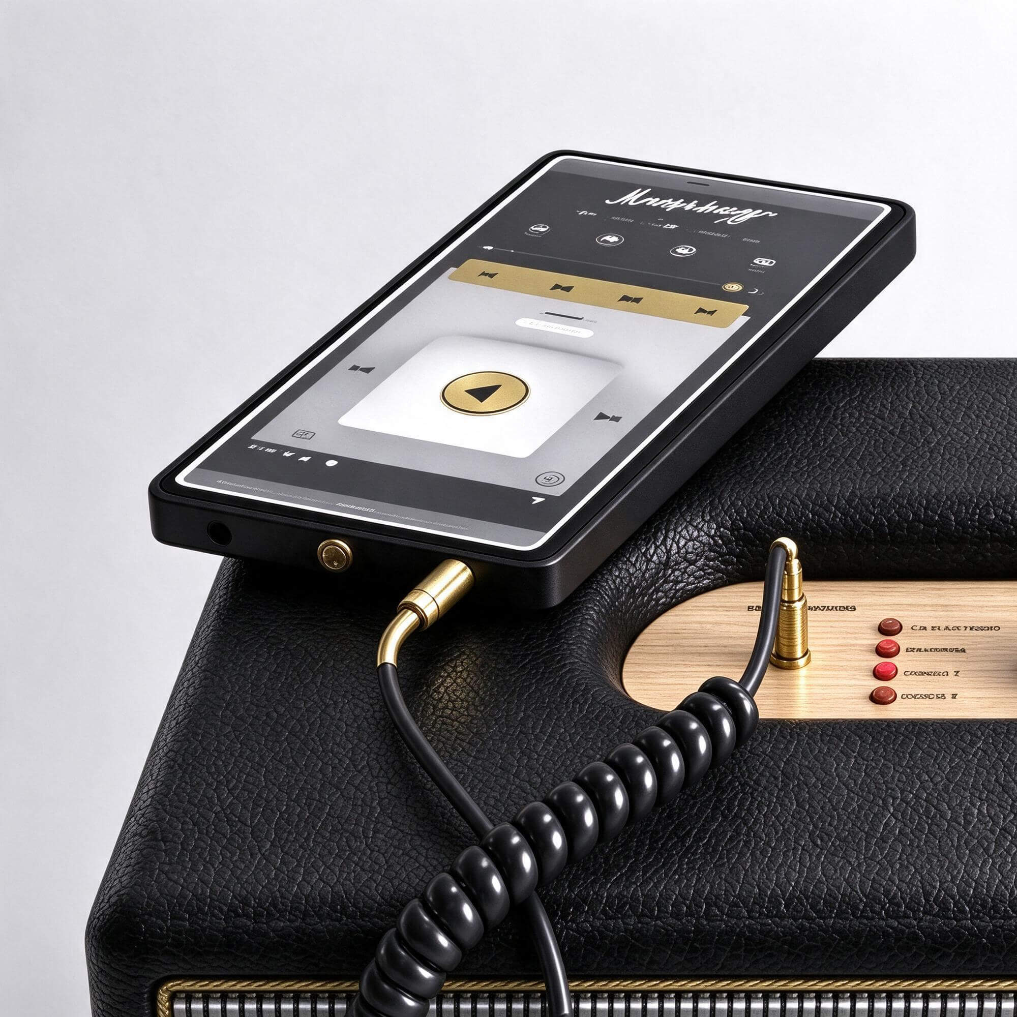 Marshall Desktop Speaker with Smartphone and Coiled Audio Ca 3D Model