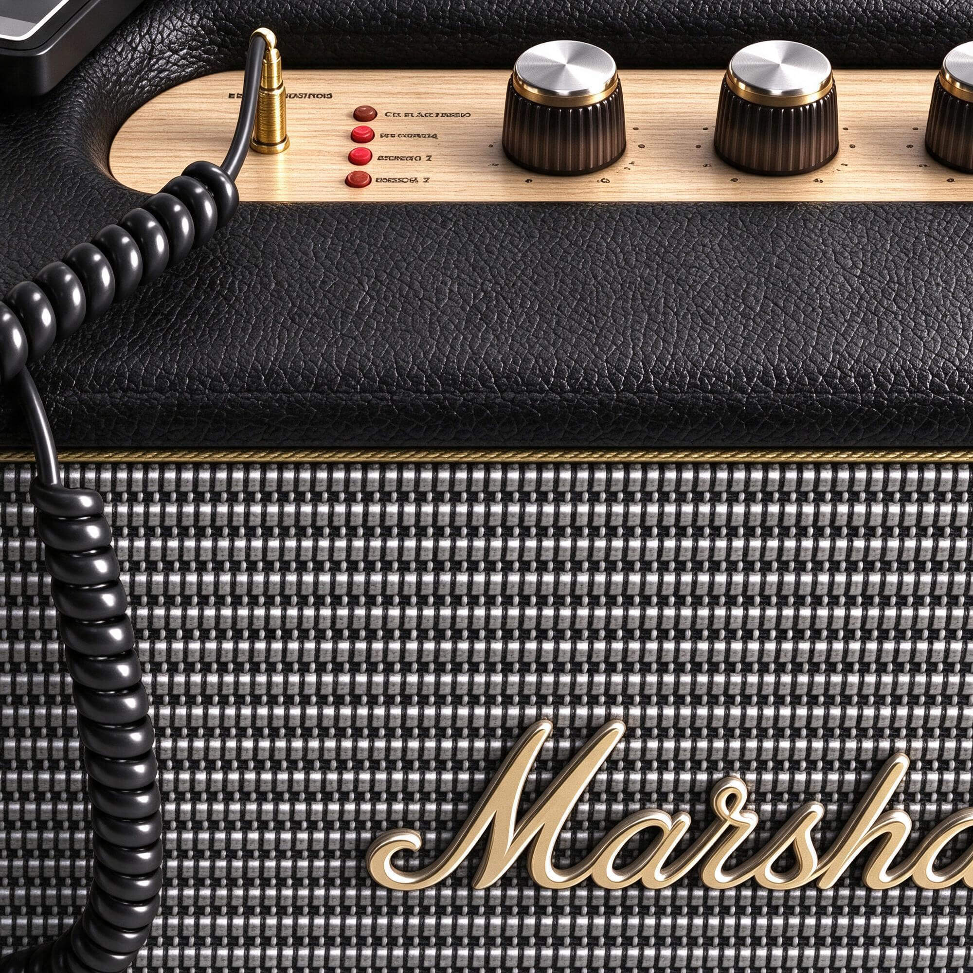 Marshall Desktop Speaker with Smartphone and Coiled Audio Ca 3D Model