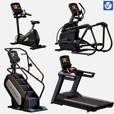 Matrix Gym Equipment Pack 3D Model Treadmill Elliptical Bike 3D Model