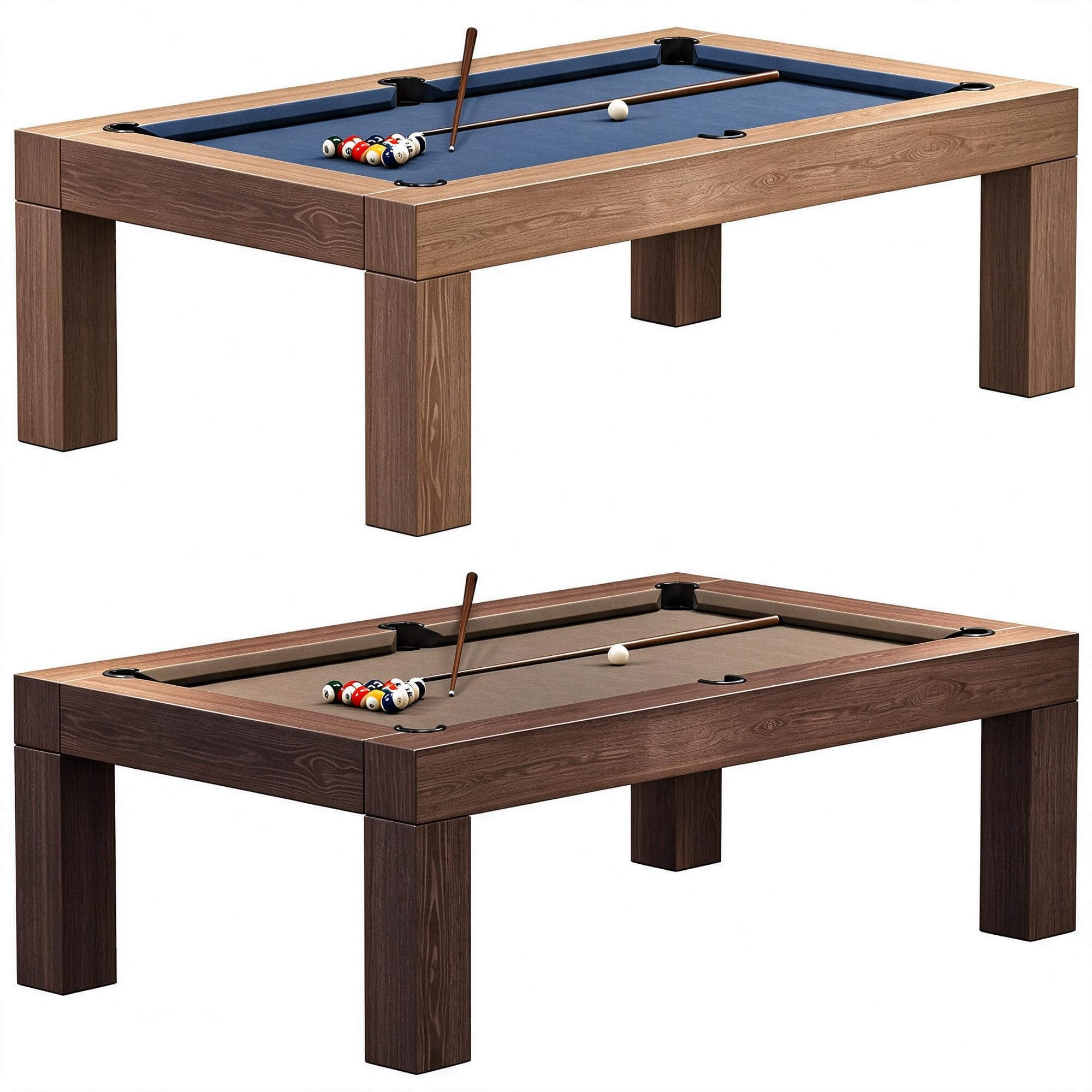 Minimalist Solid Wood Pool Table Two Color Felt Versions 3D 3D Model