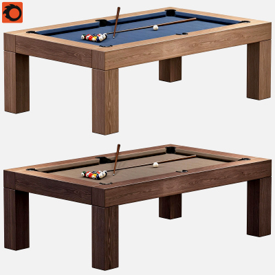 Minimalist Solid Wood Pool Table Two Color Felt Versions 3D