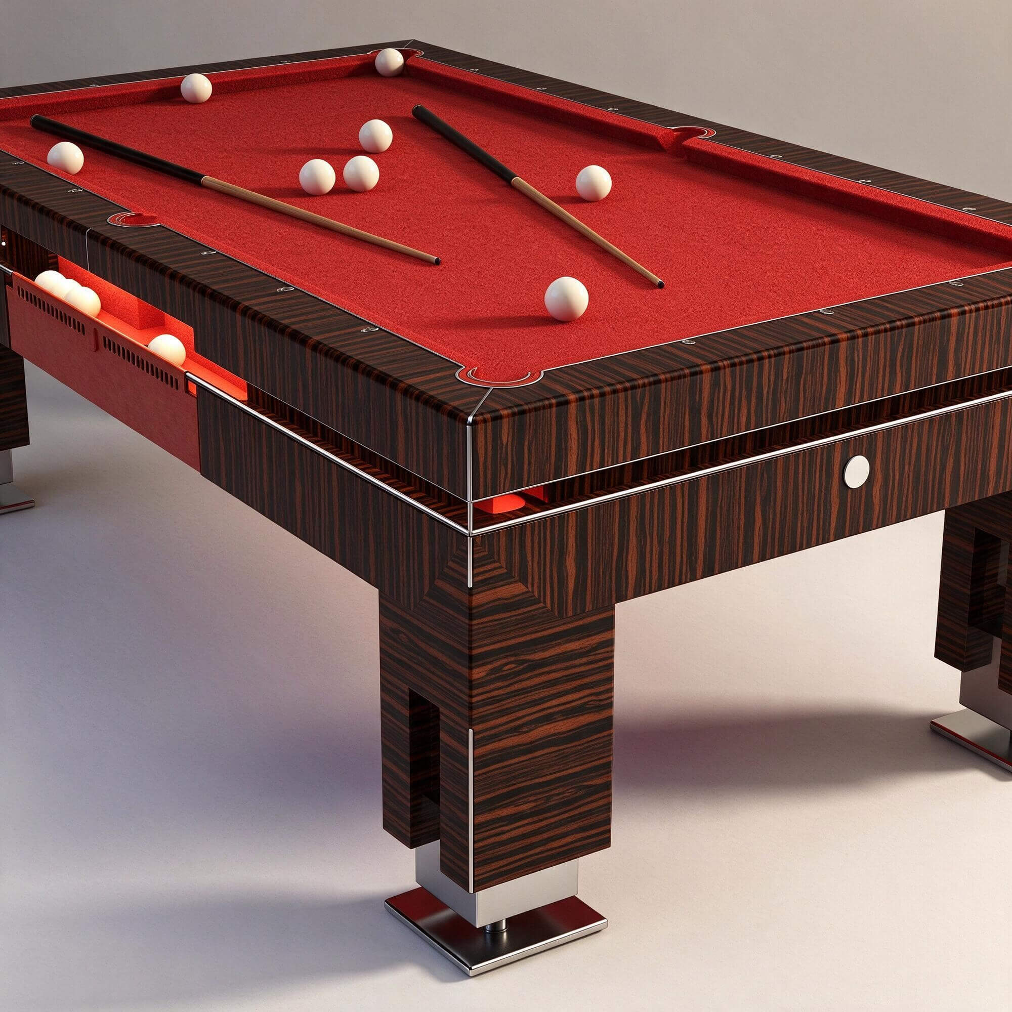 Modern Dark Striped Wood Billiard Table Red Felt Auto Ball R 3D Model