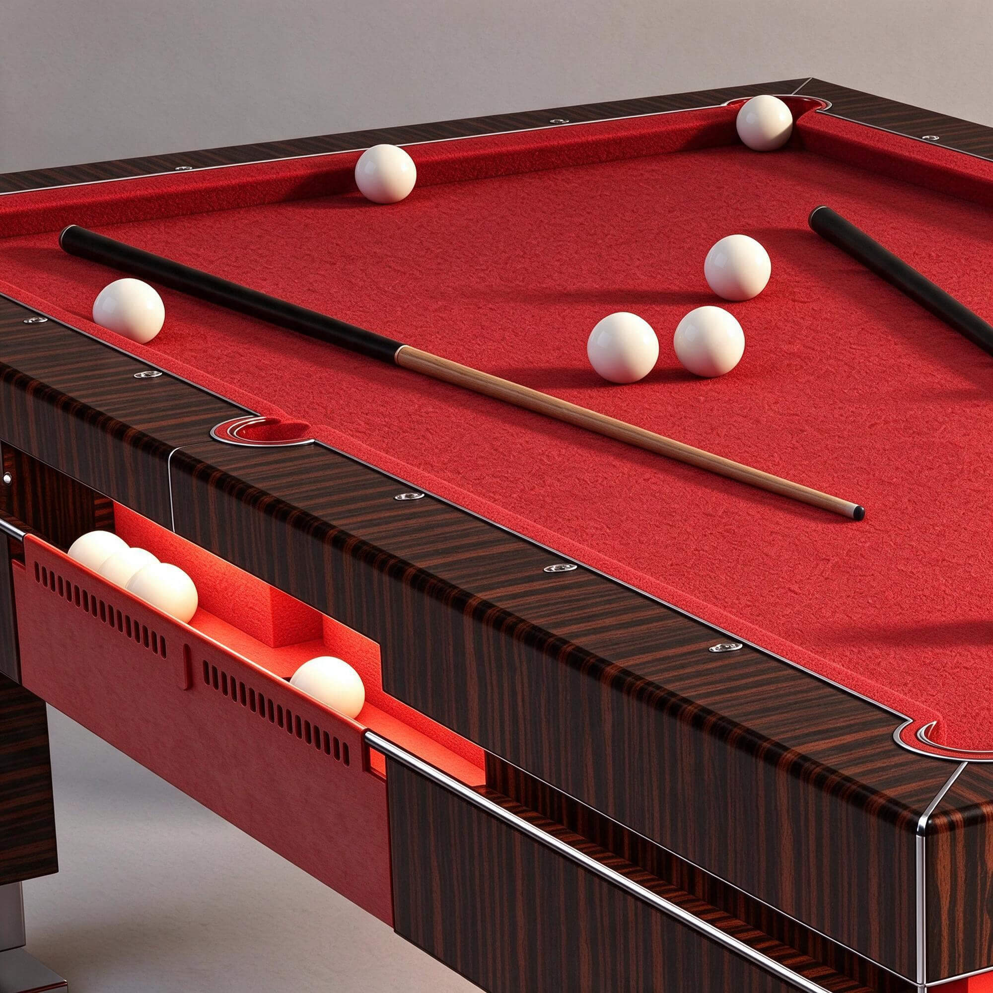 Modern Dark Striped Wood Billiard Table Red Felt Auto Ball R 3D Model
