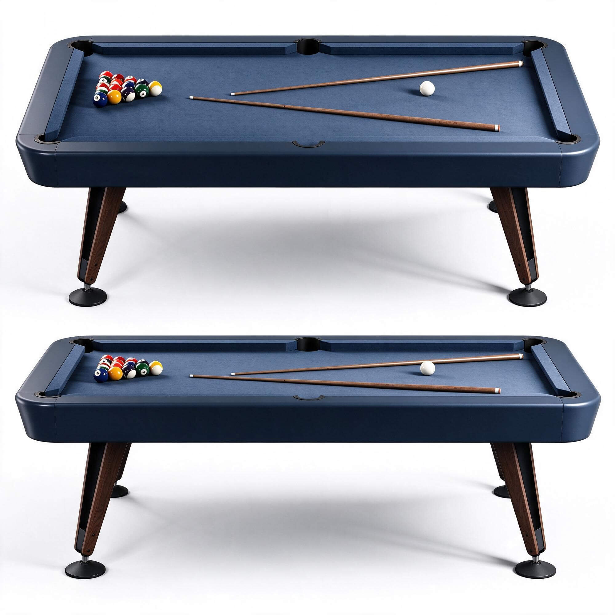 Modern Navy Blue Pool Table with Angled Wooden Legs 3D Model 3D Model