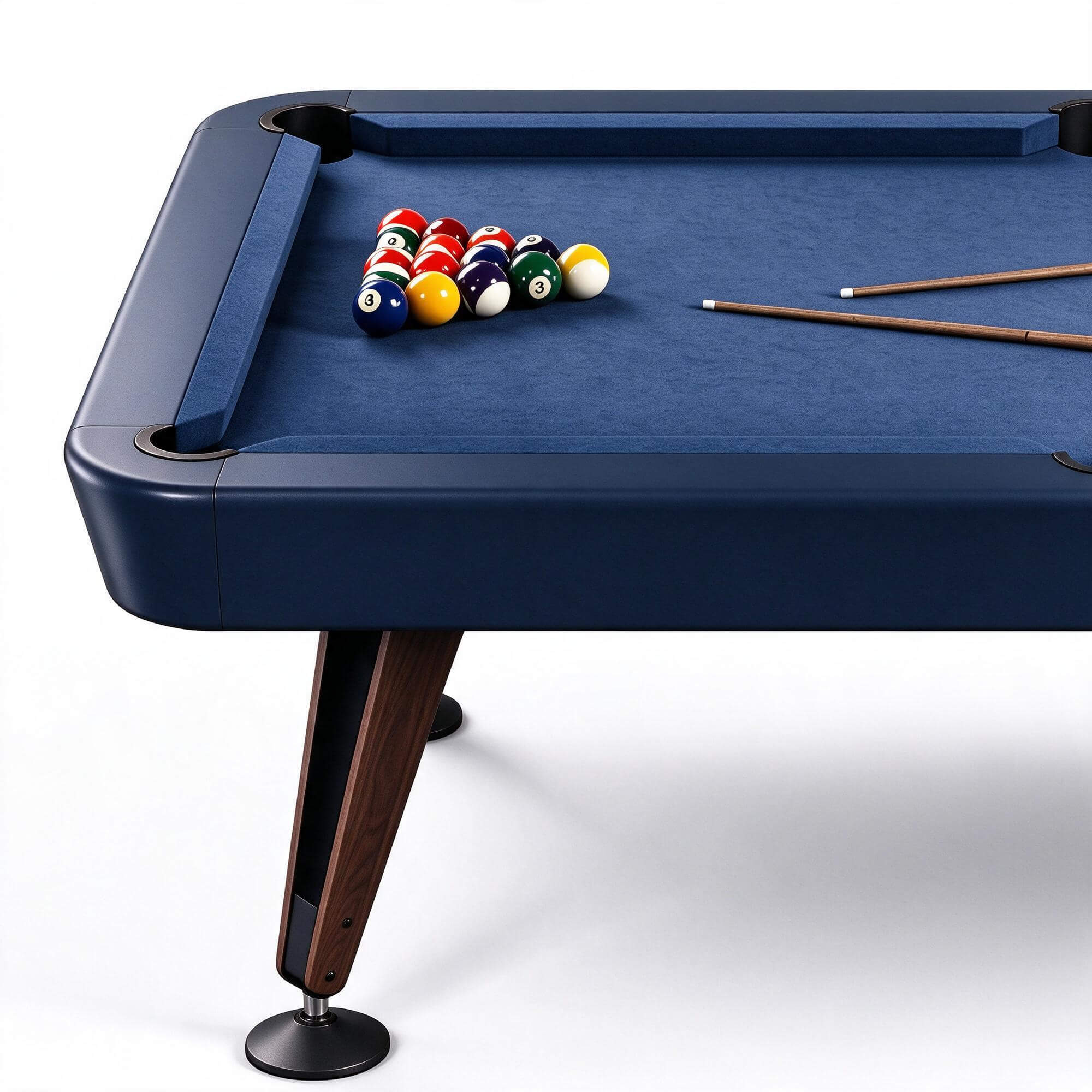 Modern Navy Blue Pool Table with Angled Wooden Legs 3D Model 3D Model