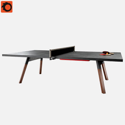 Modern Ping Pong Table 3D Model Dark Surface Wooden Leg Tabl