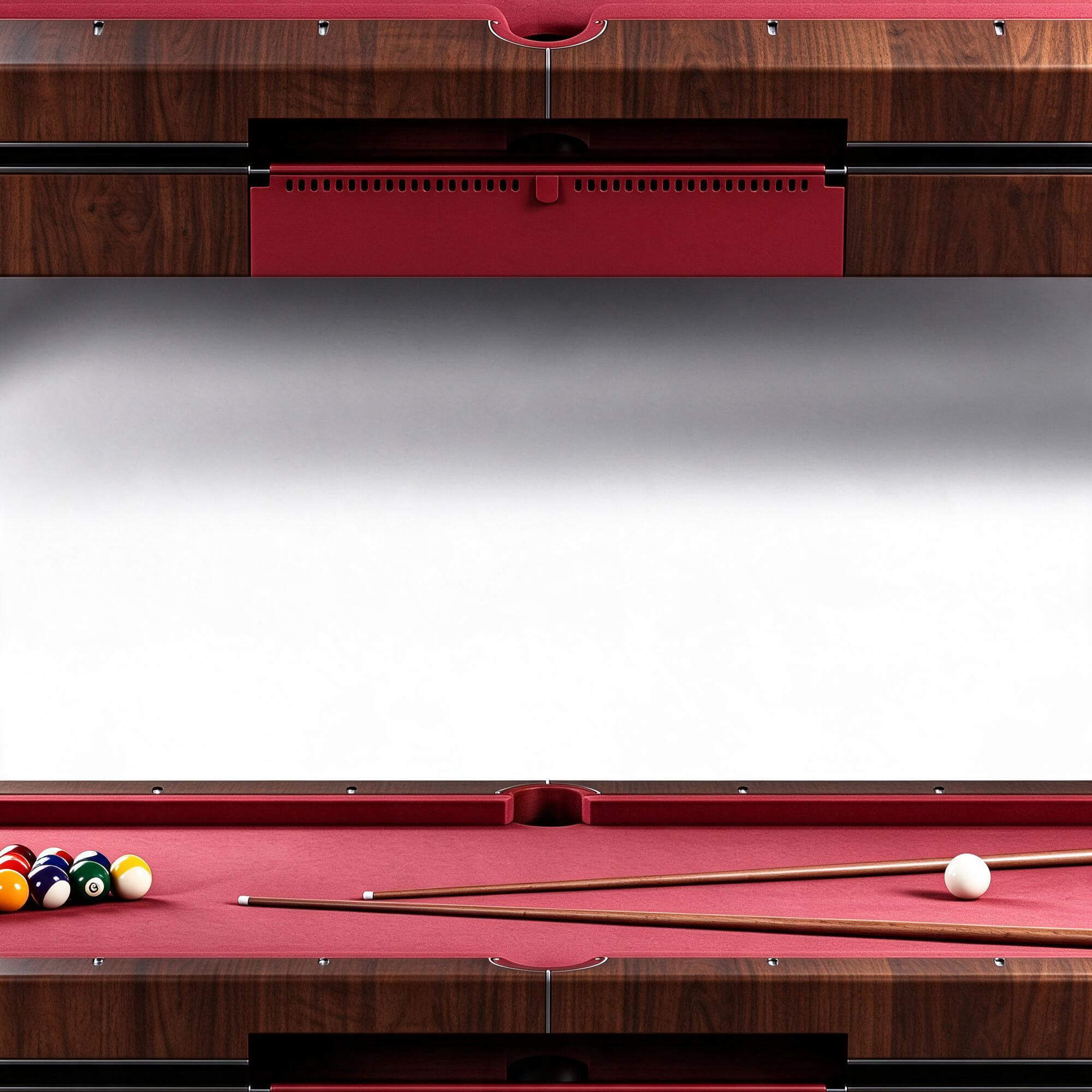 Modern Walnut Billiard Table Red Felt Surface with Balls and 3D Model