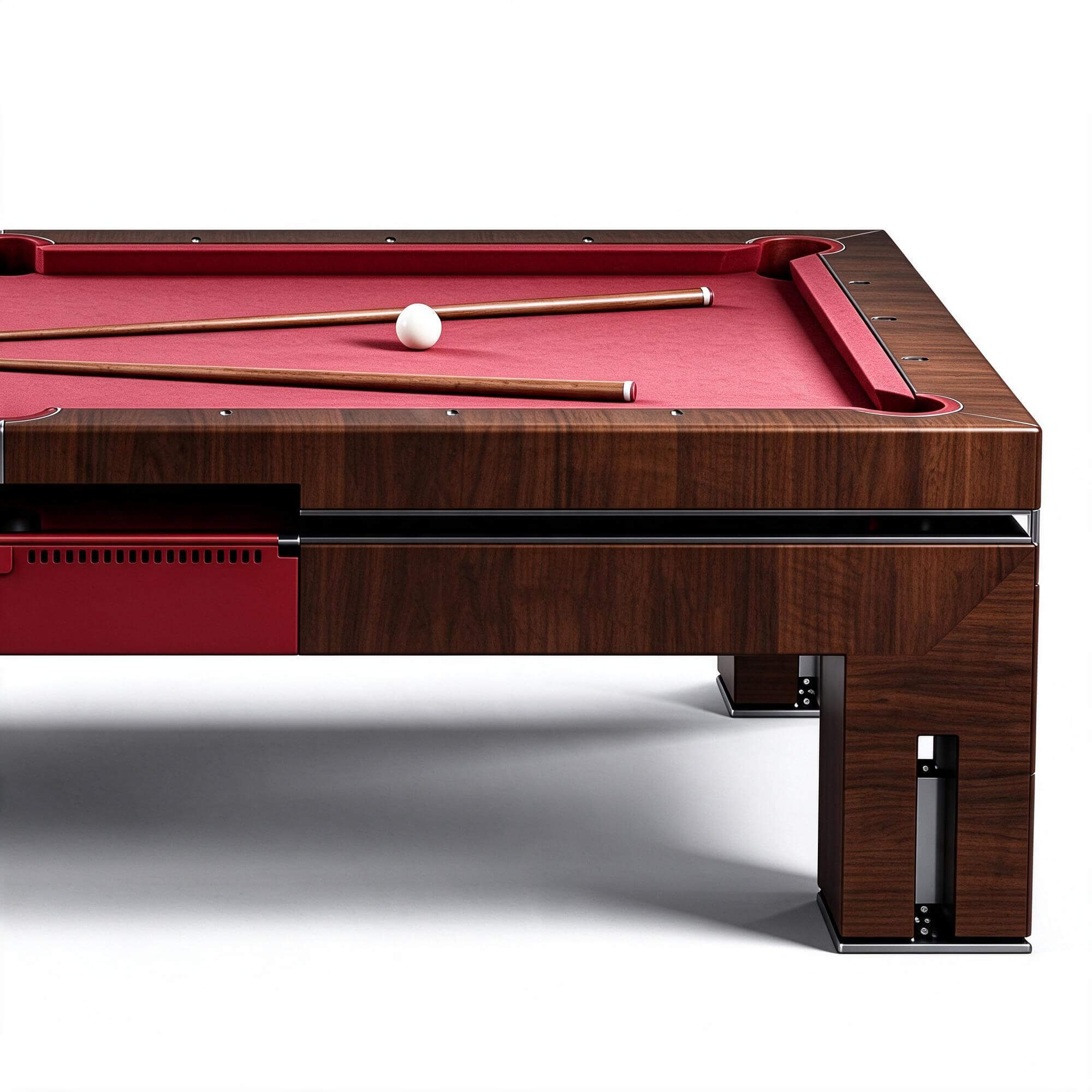 Modern Walnut Billiard Table Red Felt Surface with Balls and 3D Model