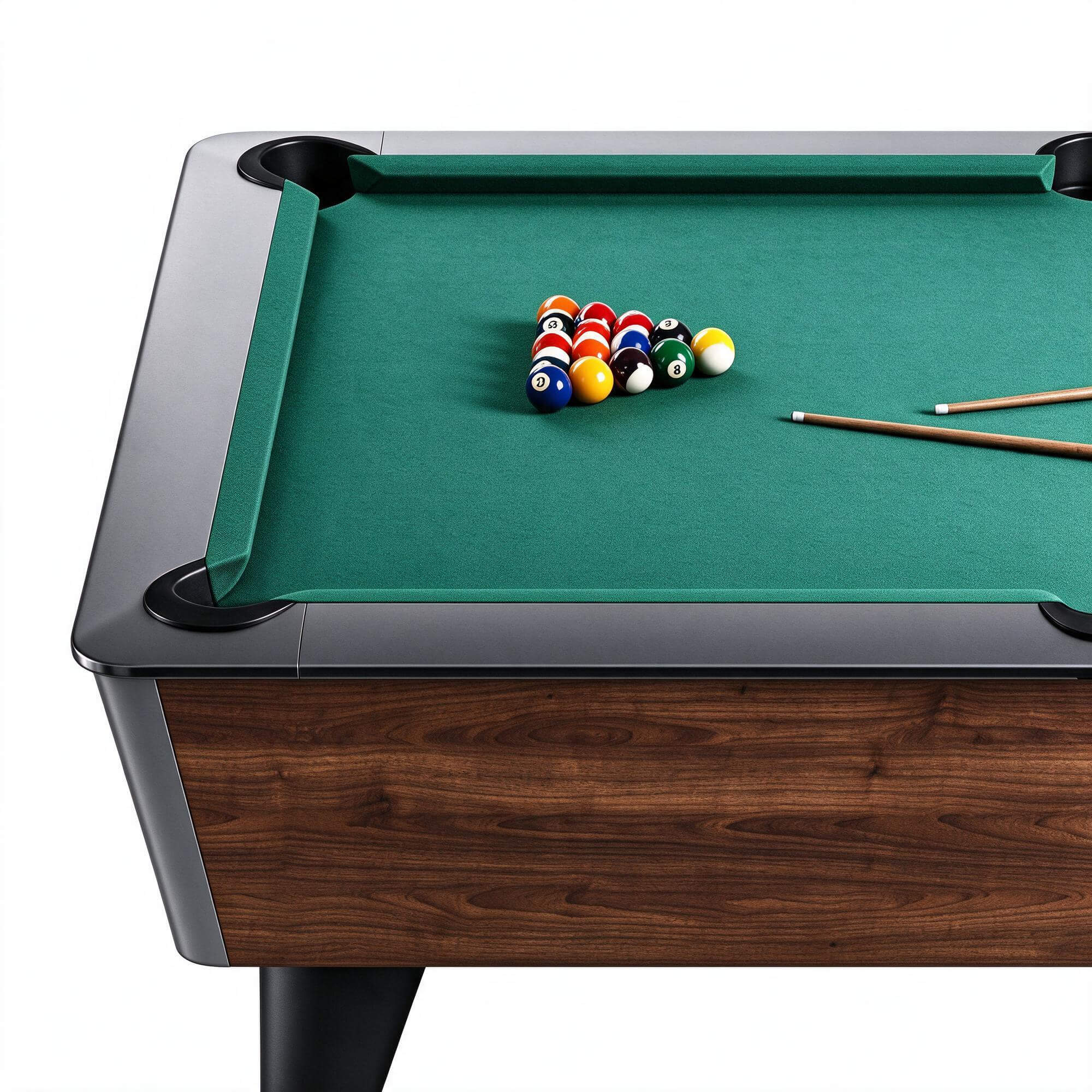 Modern Wooden Pool Table with Green Felt Billiard Balls and 3D Model