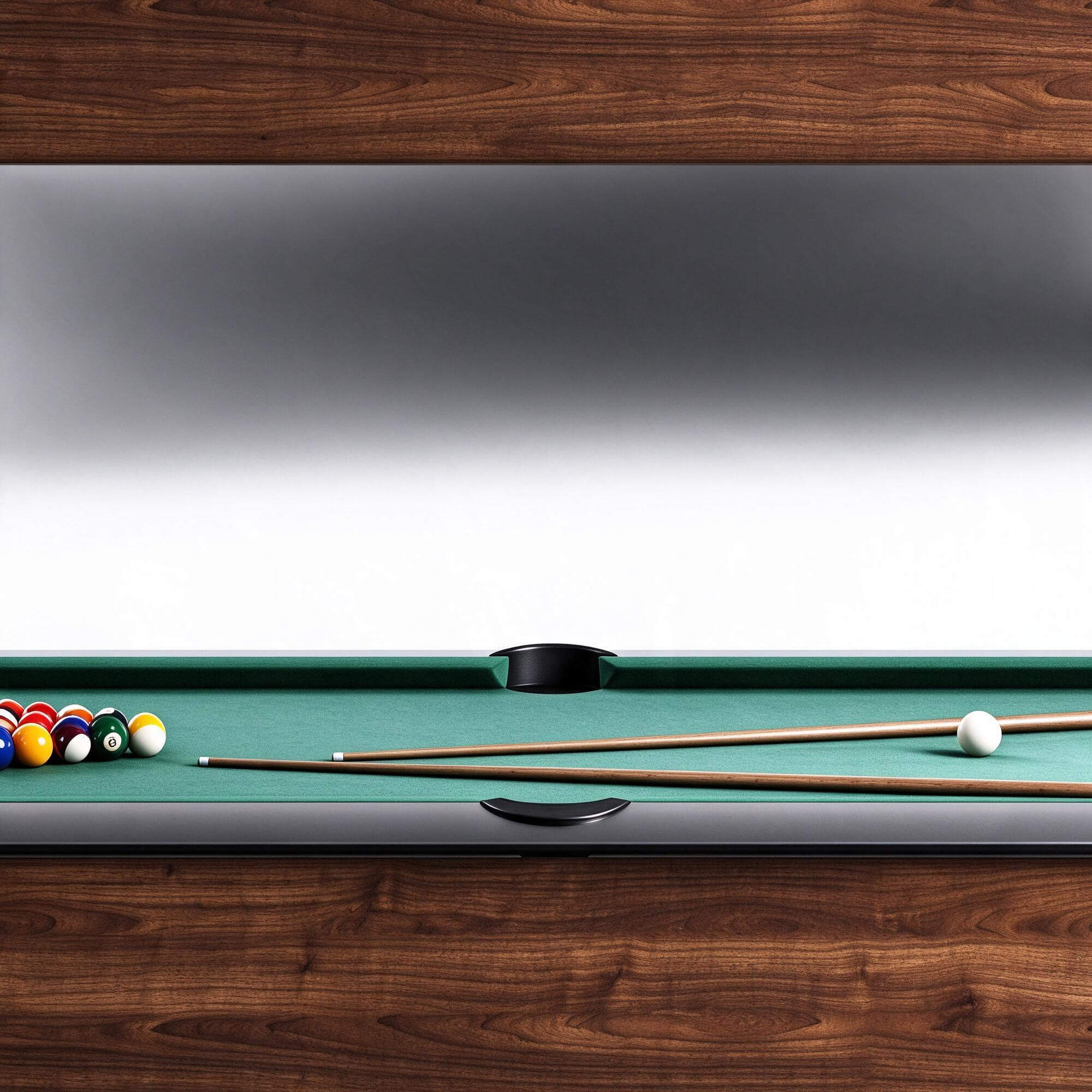Modern Wooden Pool Table with Green Felt Billiard Balls and 3D Model