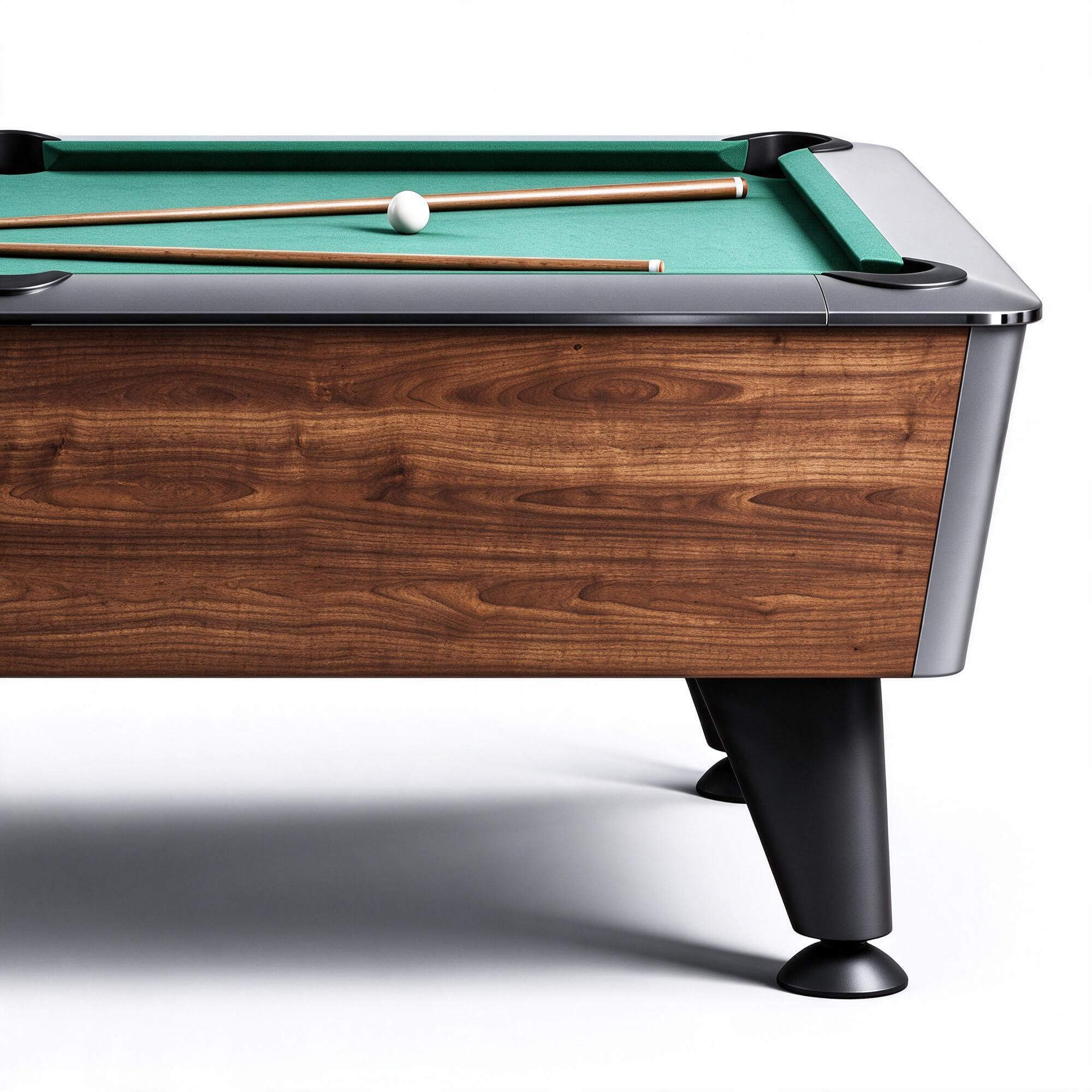 Modern Wooden Pool Table with Green Felt Billiard Balls and 3D Model