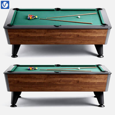 Modern Wooden Pool Table with Green Felt Billiard Balls and