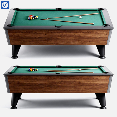 Modern Wooden Pool Table with Green Felt Billiard Balls and