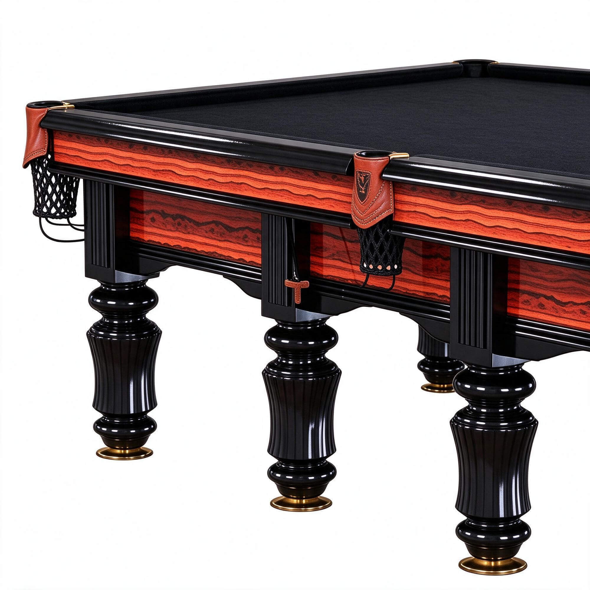 Ornate Carved Billiard Table Red Grain Veneer Black Felt 3D 3D Model