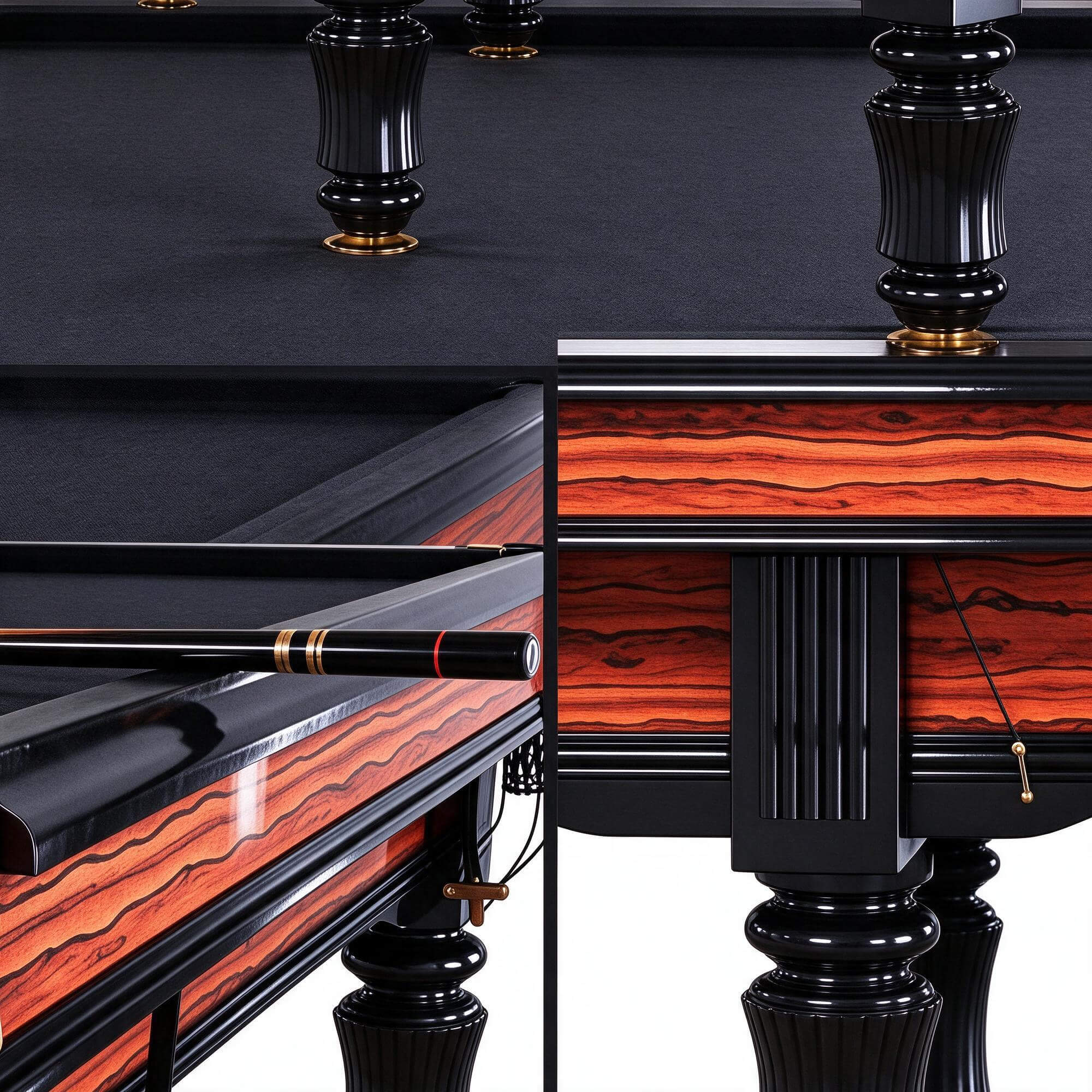 Ornate Carved Billiard Table Red Grain Veneer Black Felt 3D 3D Model