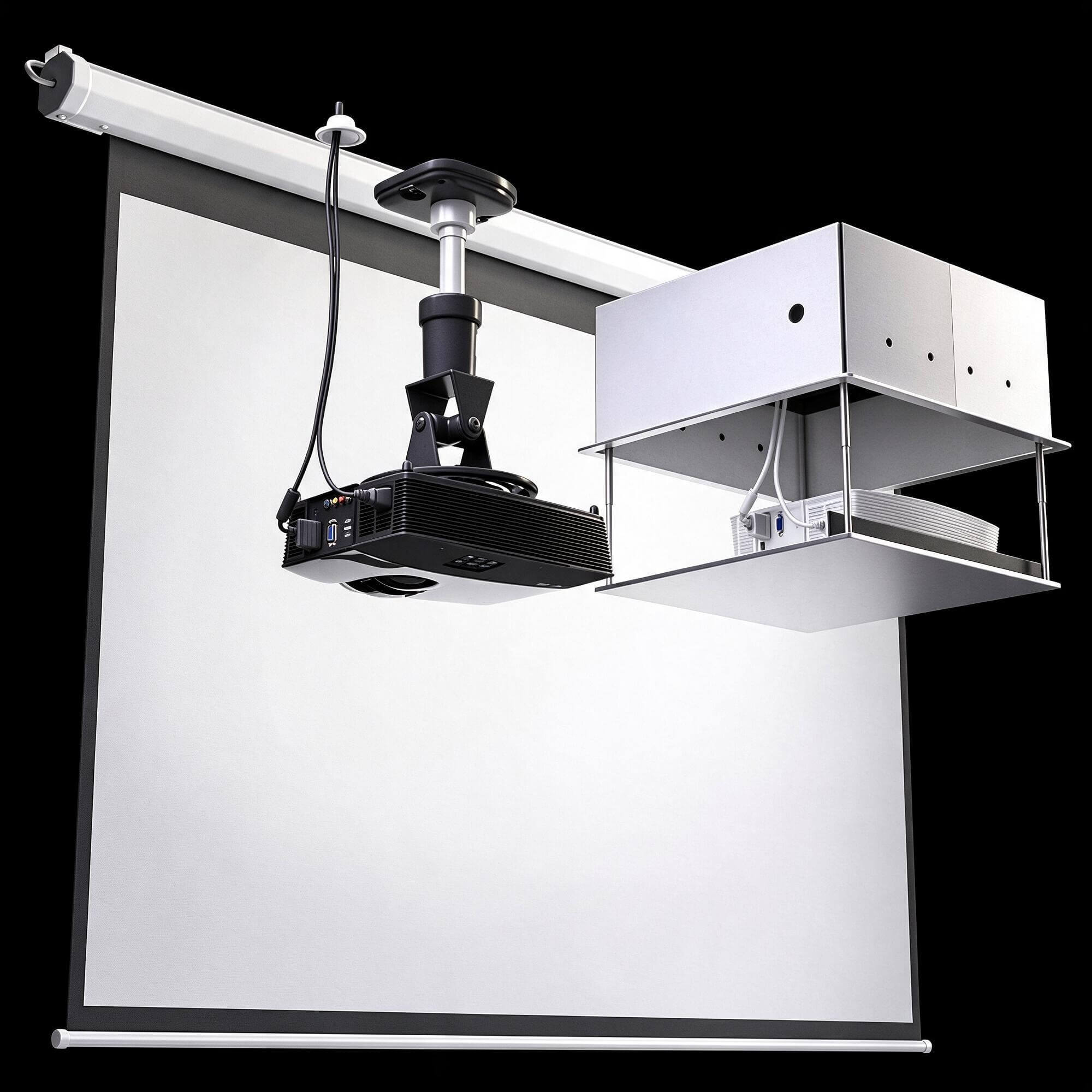Projector Ceiling Mount Electric Projection Screen and Equip 3D Model