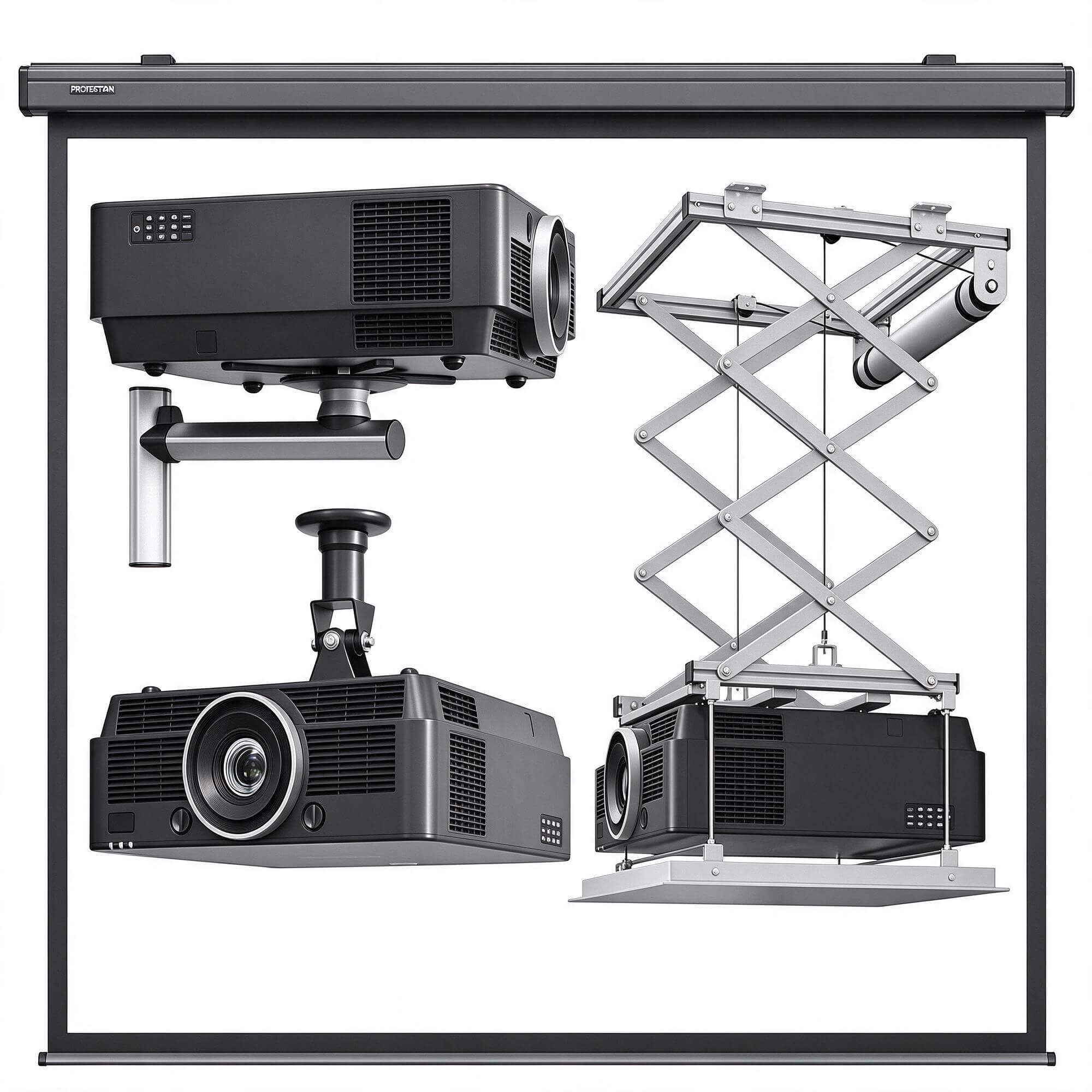 Projector Lift Mount Bracket and Projection Screen Collectio 3D Model