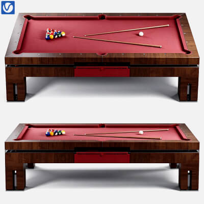 Red Felt Pool Billiard Table 3D Model