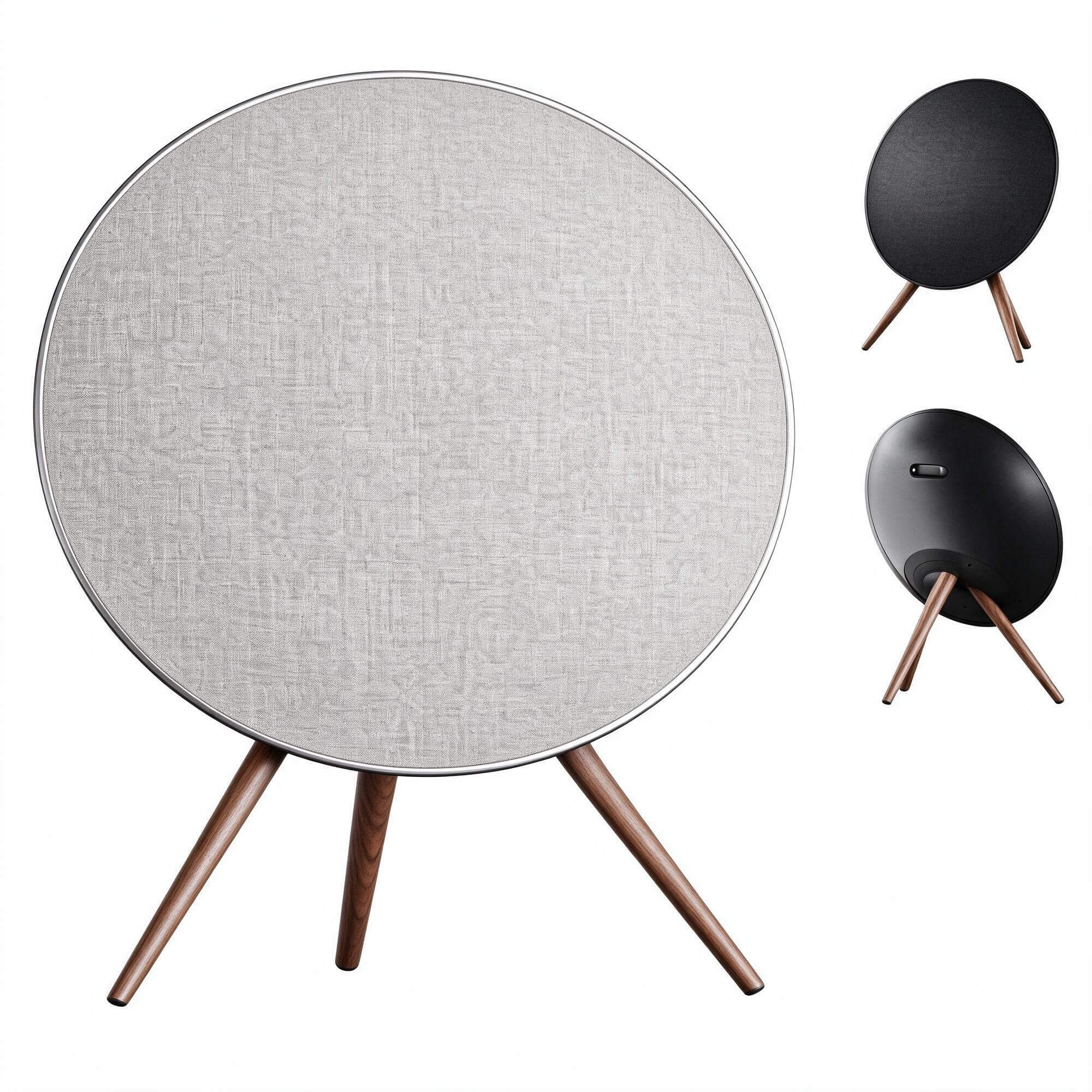 Round Fabric Tripod Bluetooth Speaker Light Gray and Black 3 3D Model