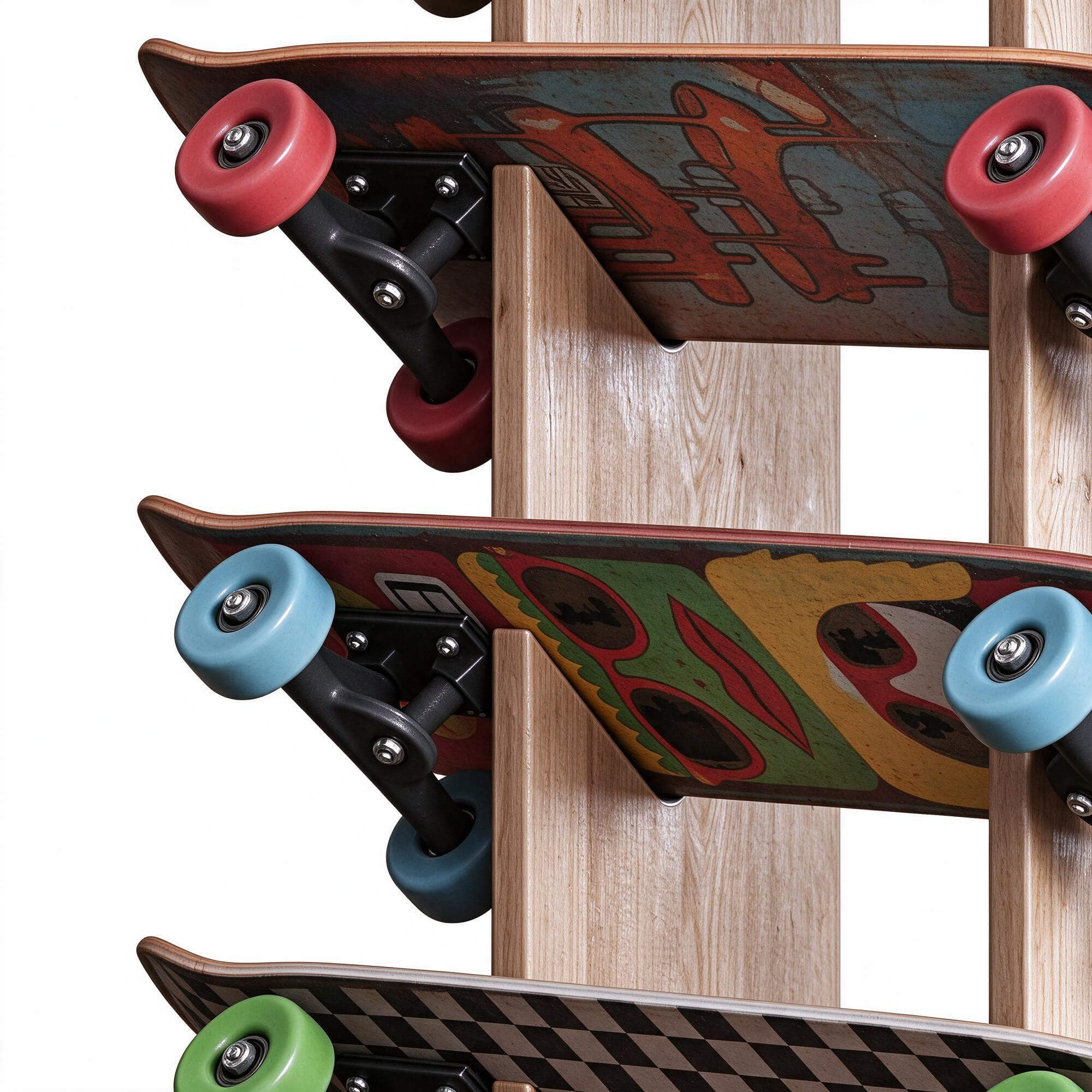 Skateboard Rack with Four Skateboards 3D Model 3D Model