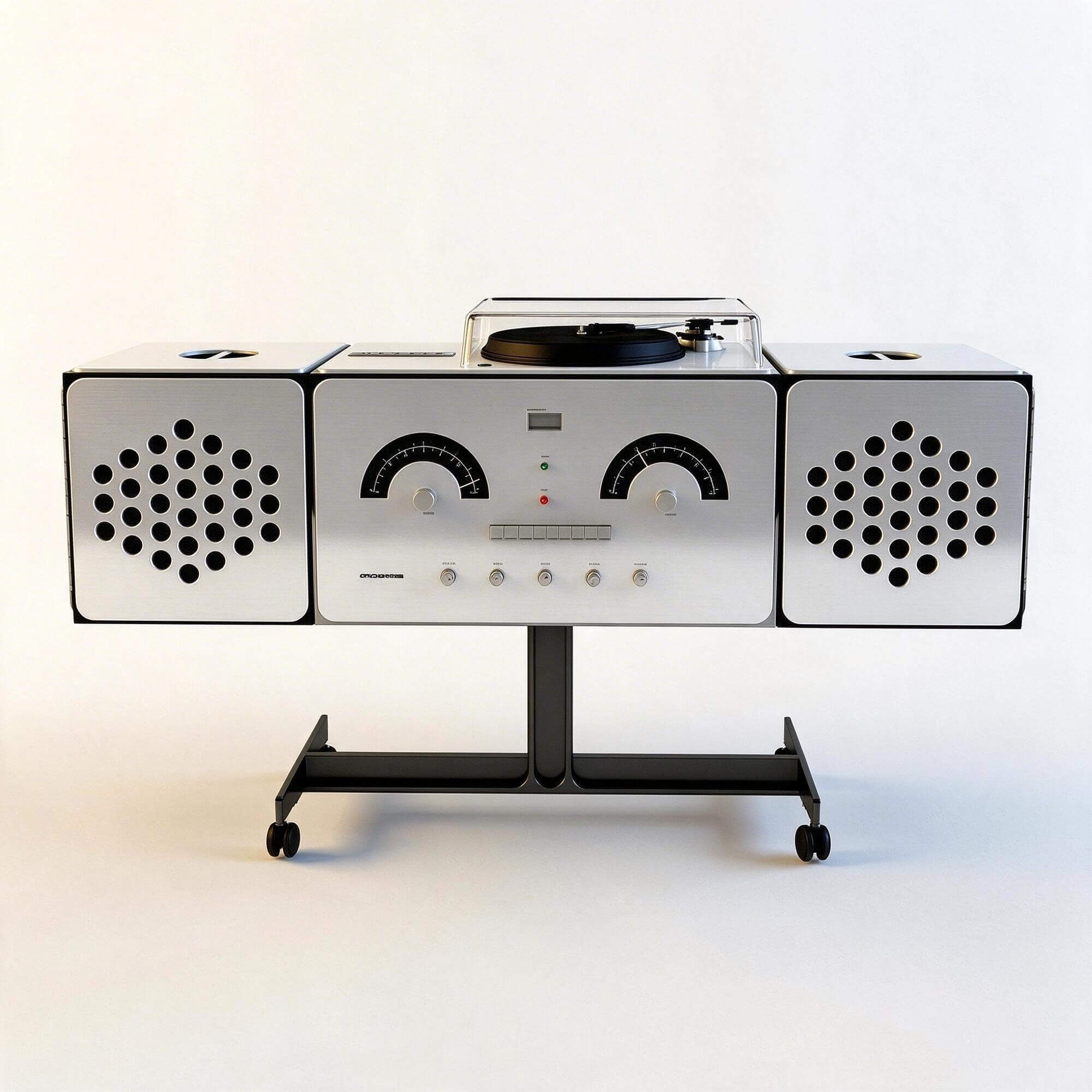 Vintage All in One Turntable Stereo System with Wheeled Stan 3D Model