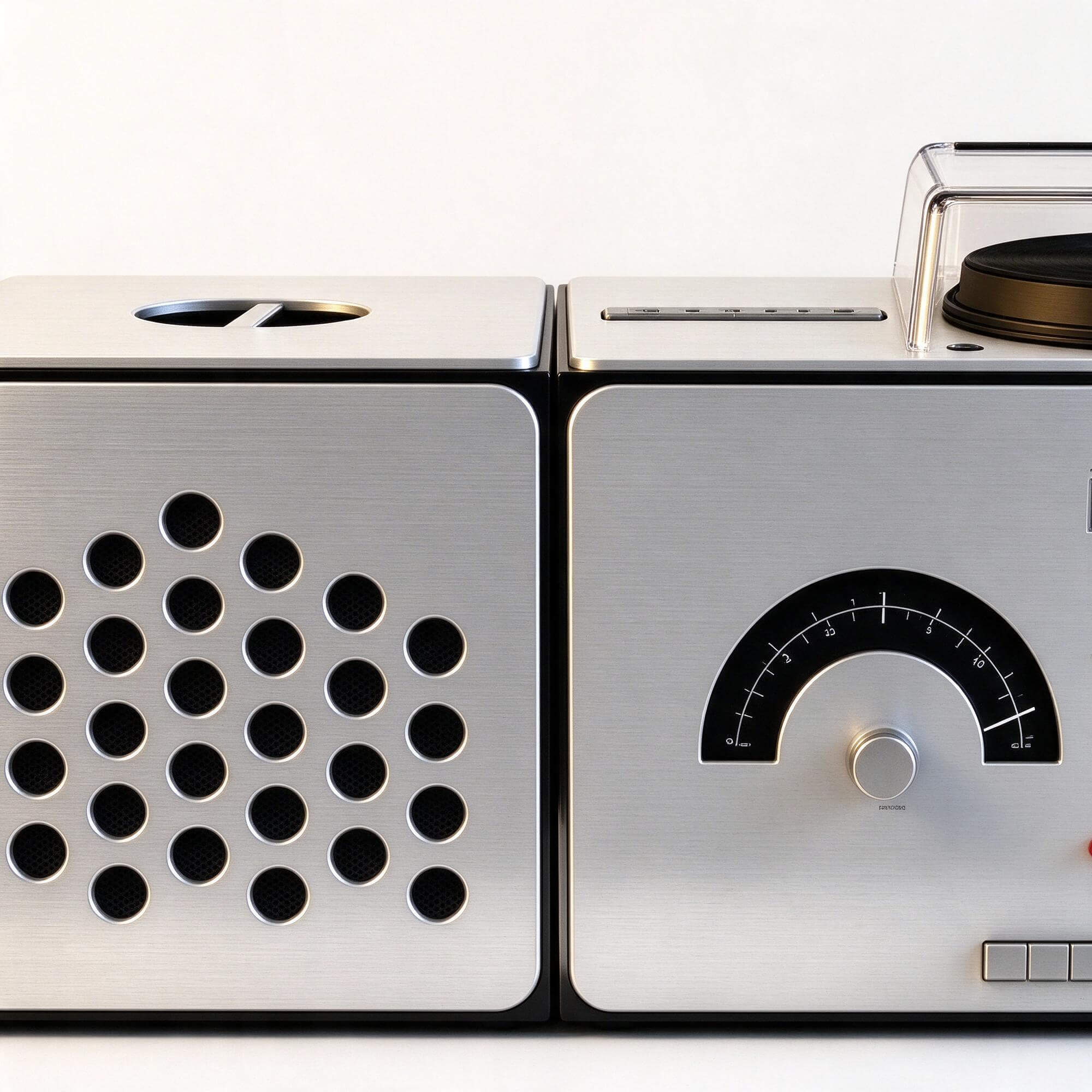 Vintage All in One Turntable Stereo System with Wheeled Stan 3D Model