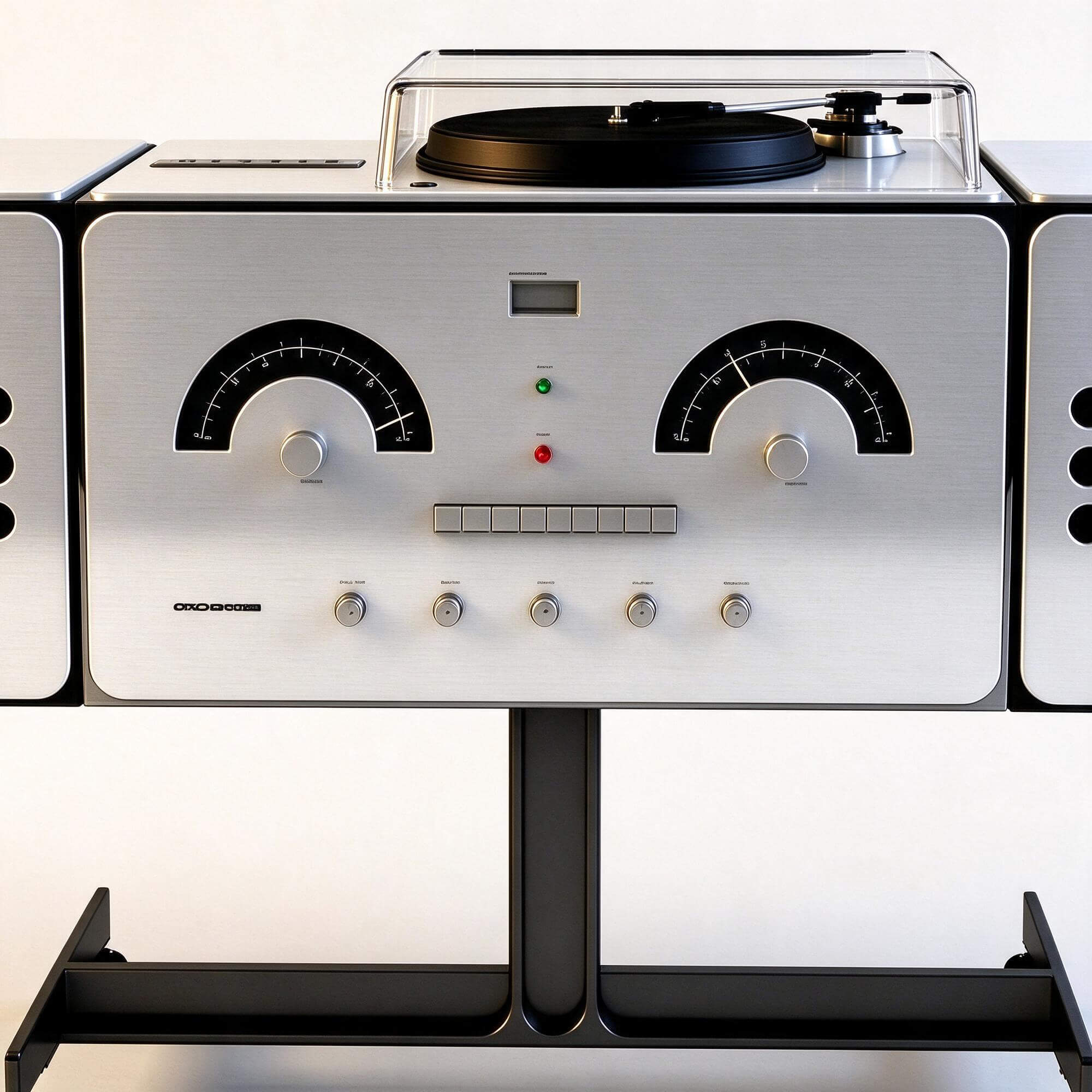 Vintage All in One Turntable Stereo System with Wheeled Stan 3D Model