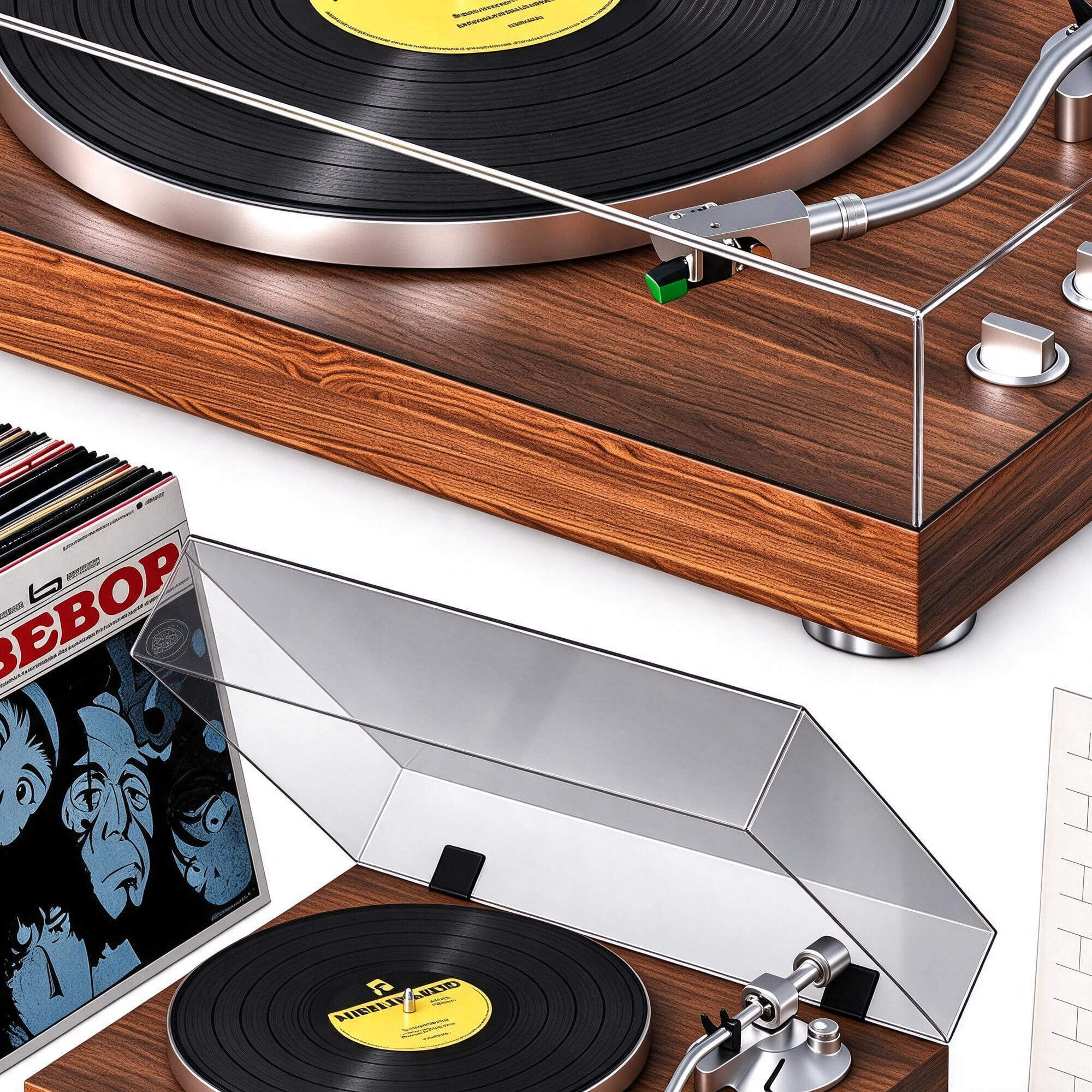 Vinyl Turntable with Vinyl Record Collection 3D Model 3D Model