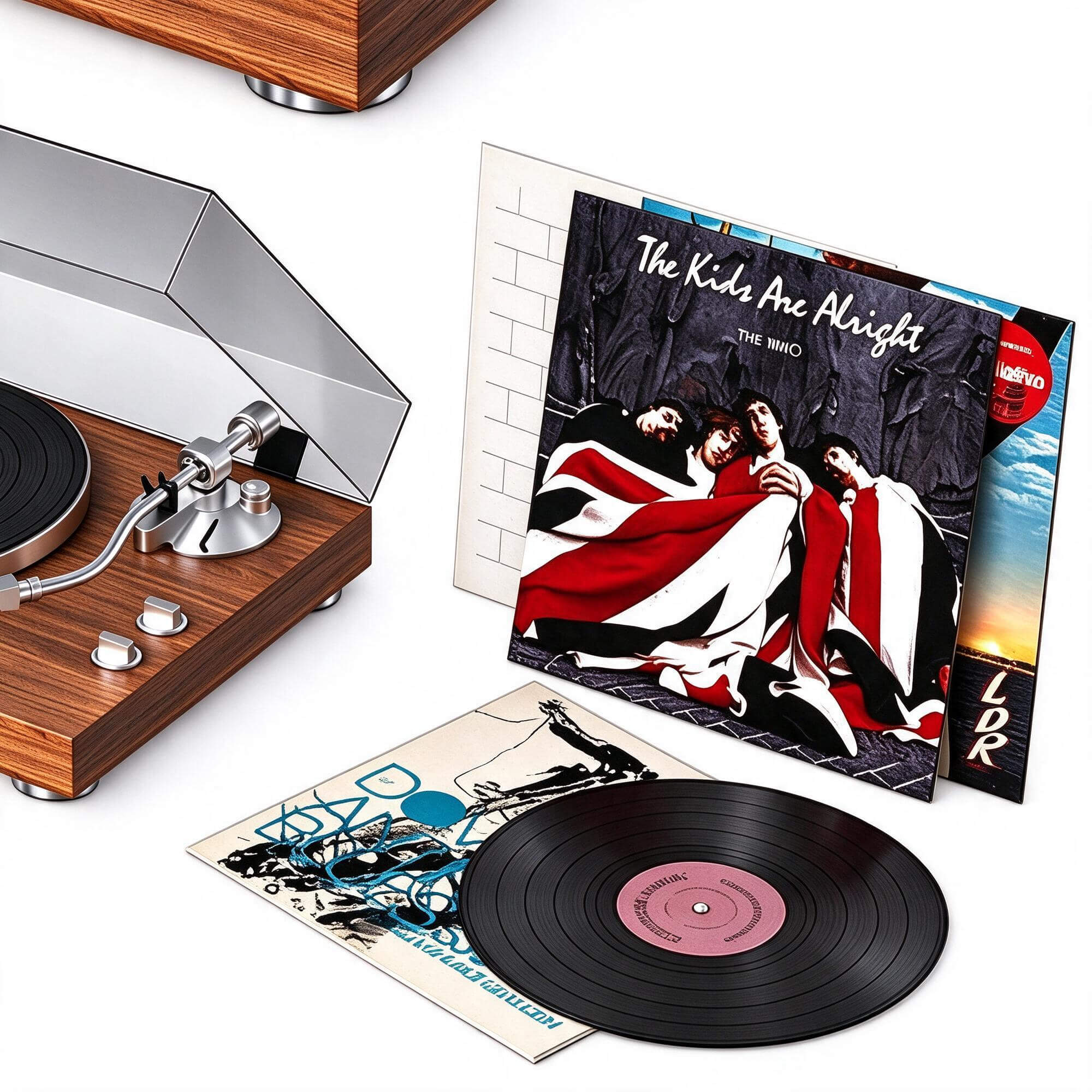 Vinyl Turntable with Vinyl Record Collection 3D Model 3D Model