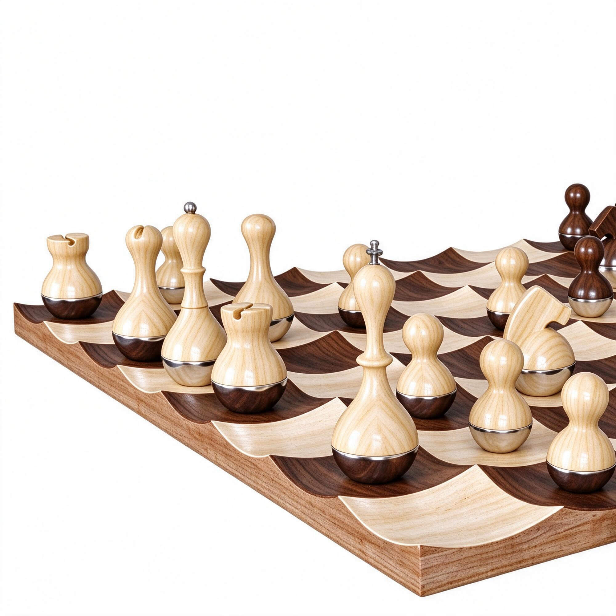 Wobble Chess Set Wavy Wooden Chessboard 3D Model 3D Model