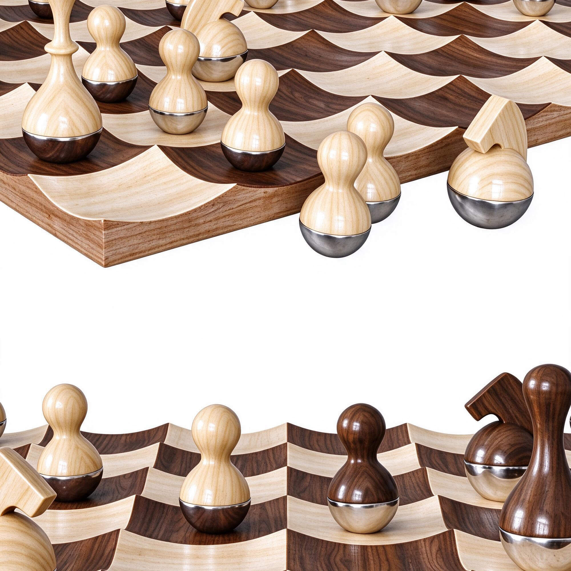 Wobble Chess Set Wavy Wooden Chessboard 3D Model 3D Model