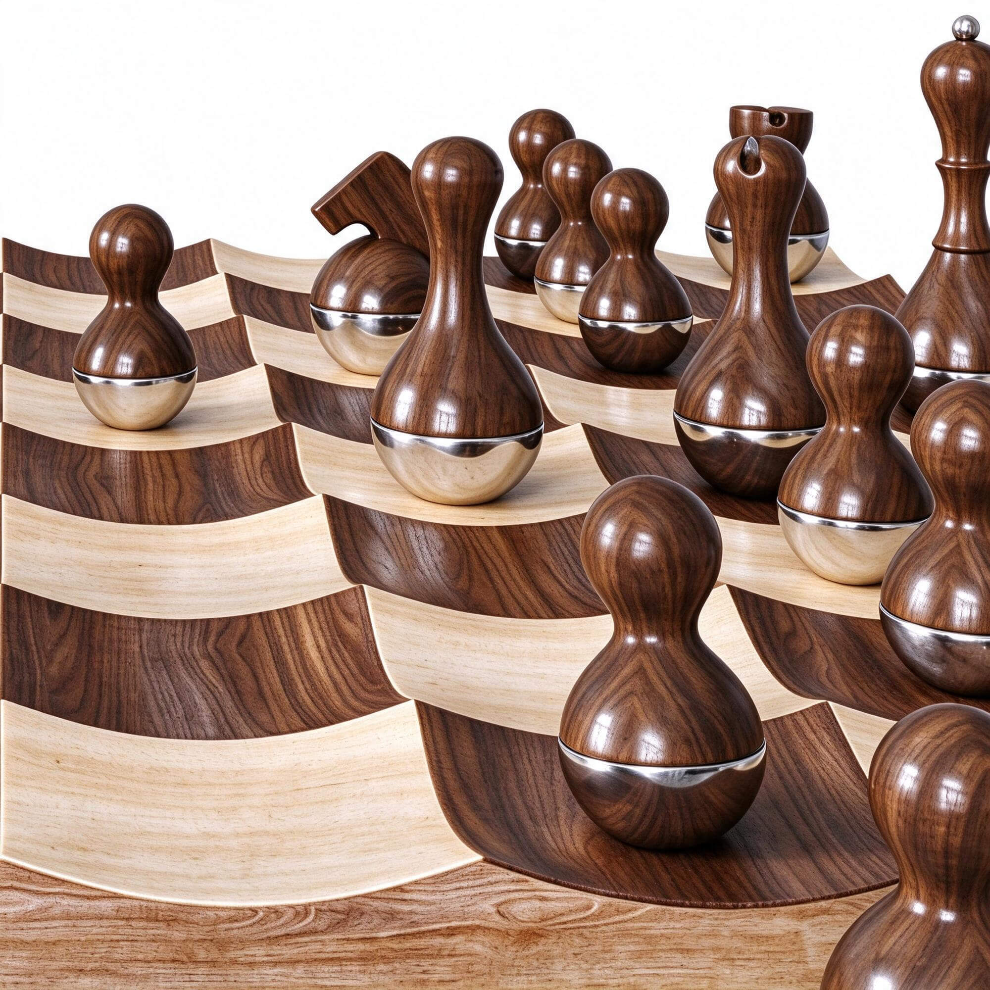 Wobble Chess Set Wavy Wooden Chessboard 3D Model 3D Model