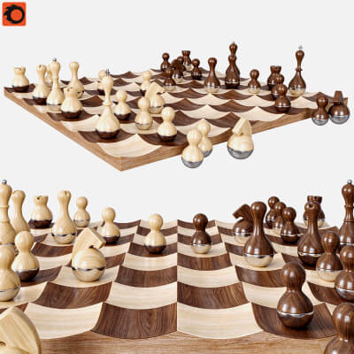 Wobble Chess Set Wavy Wooden Chessboard 3D Model