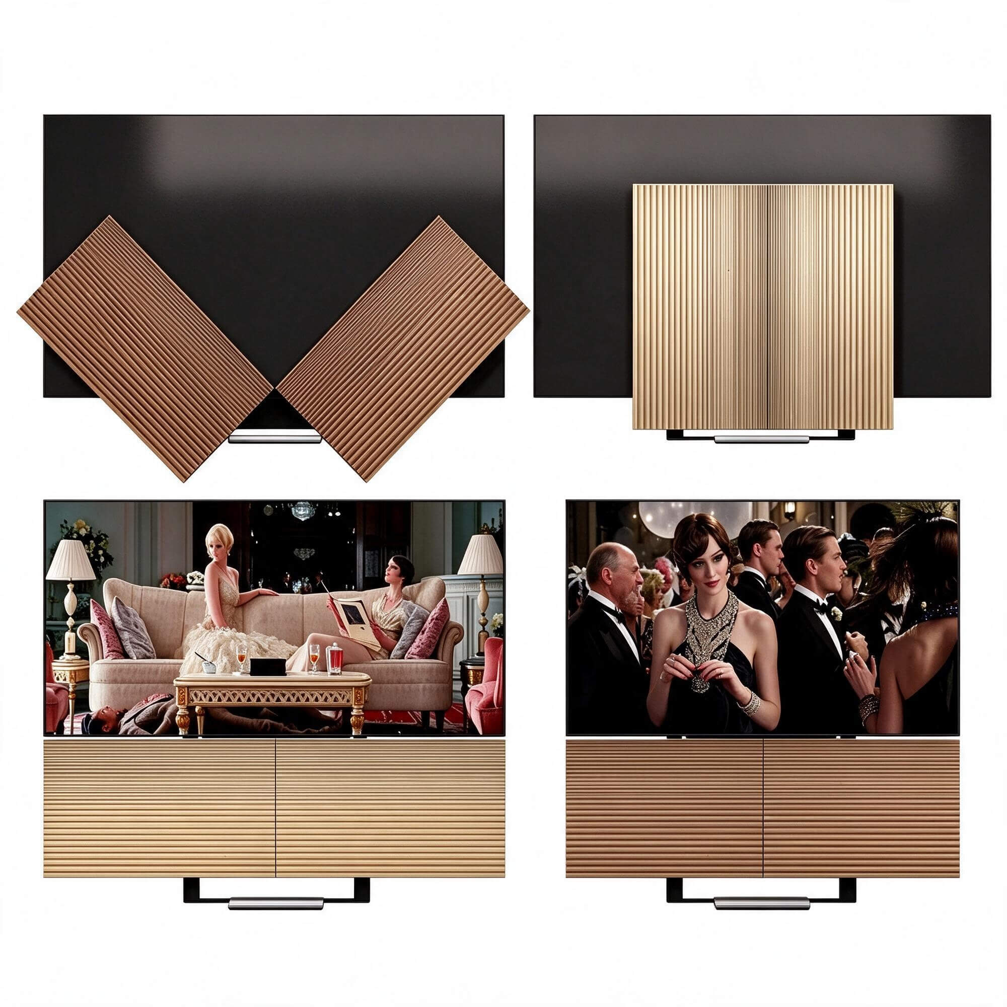 Wood Slat Decorative Cover TV Two Style Versions 3D Model 3D Model