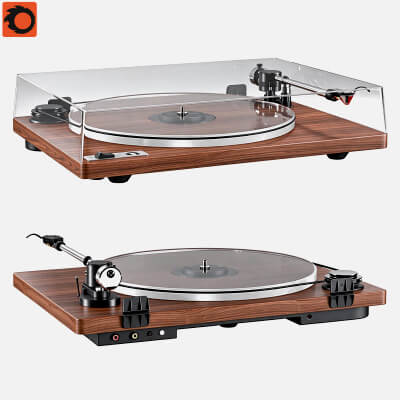 Wooden Base Vinyl Turntable 3D Model