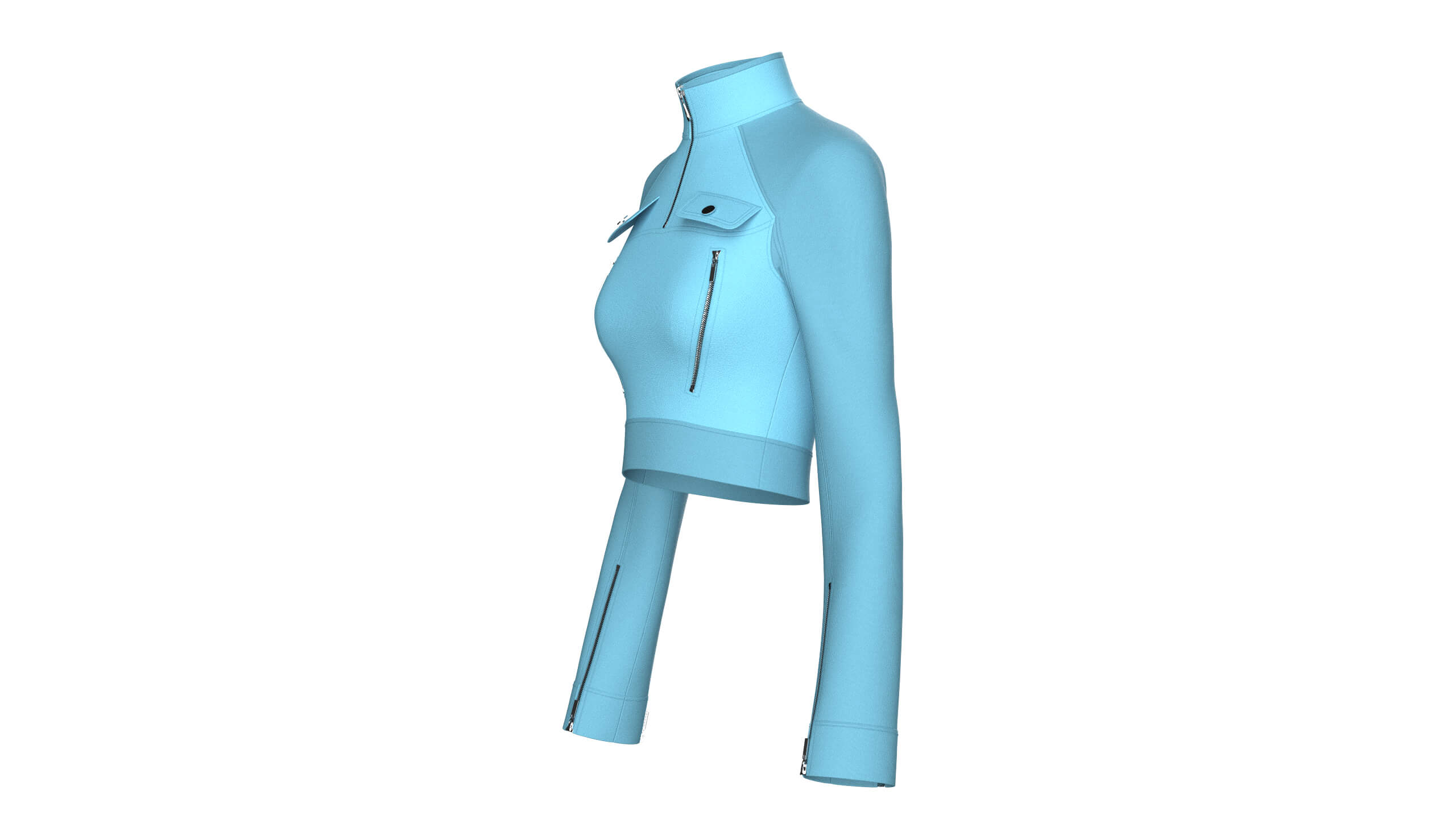Girls Raglan Long Sleeve Tactical Crop Jacket 3D Model
